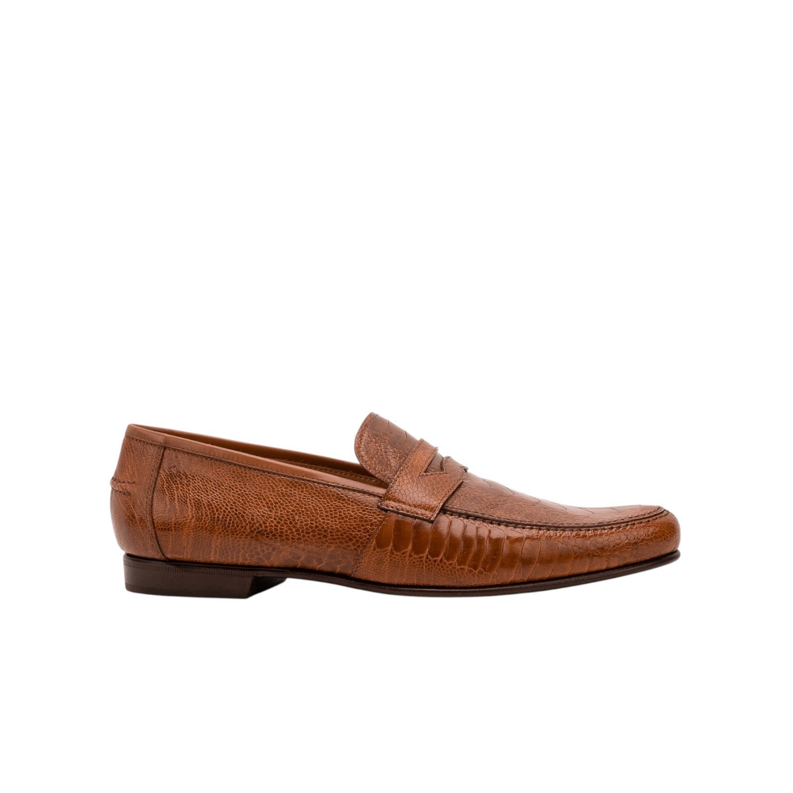 CORTINA Penny Loafers Shoes Cognac 100% Ostrich Leather 9 UK / 10 US / 43 IT