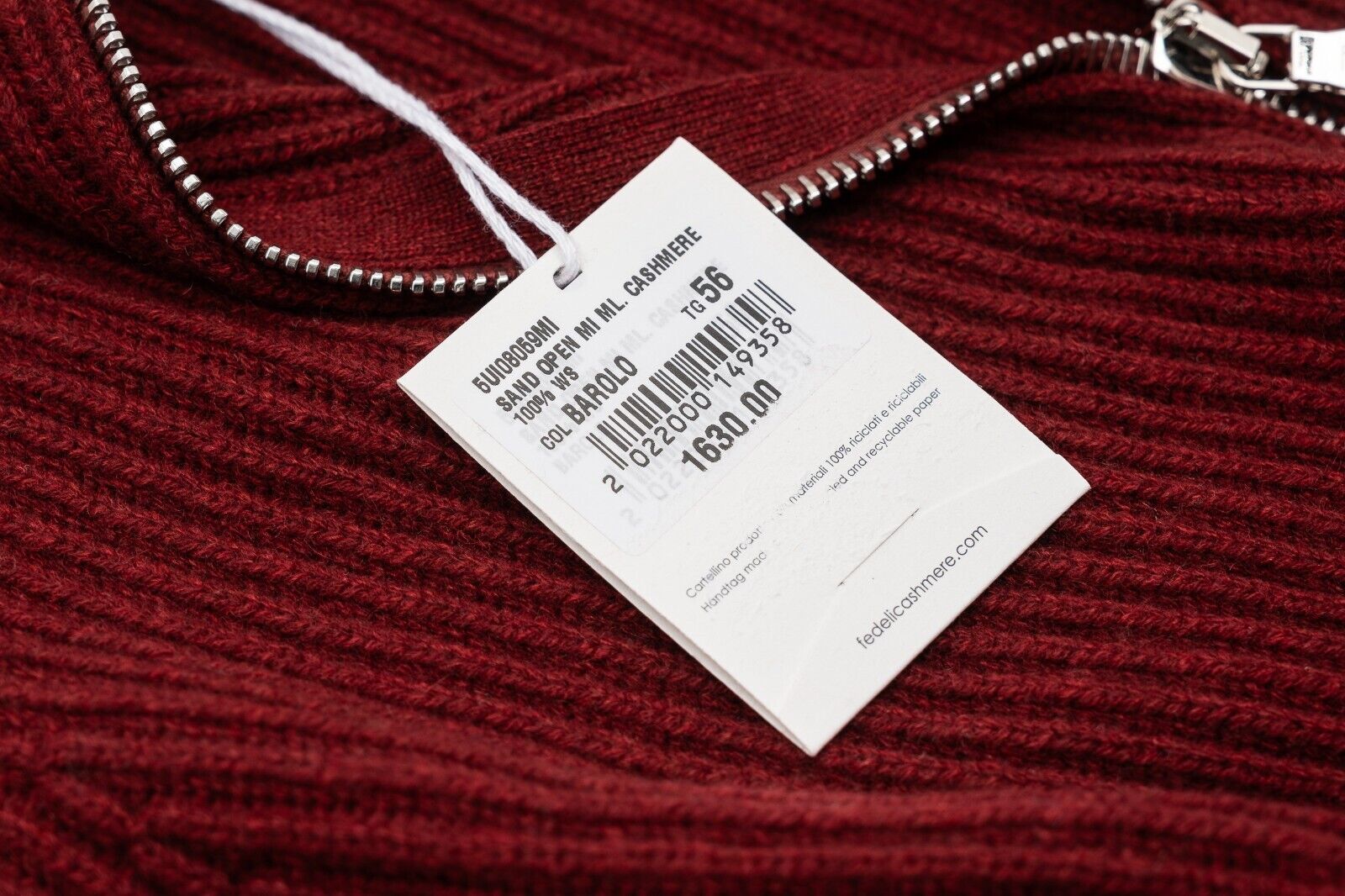 $2500 FEDELI "Sand" Wine Barolo Cardigan Jacket Zip 100% Cashmere 46 US / 56 EU