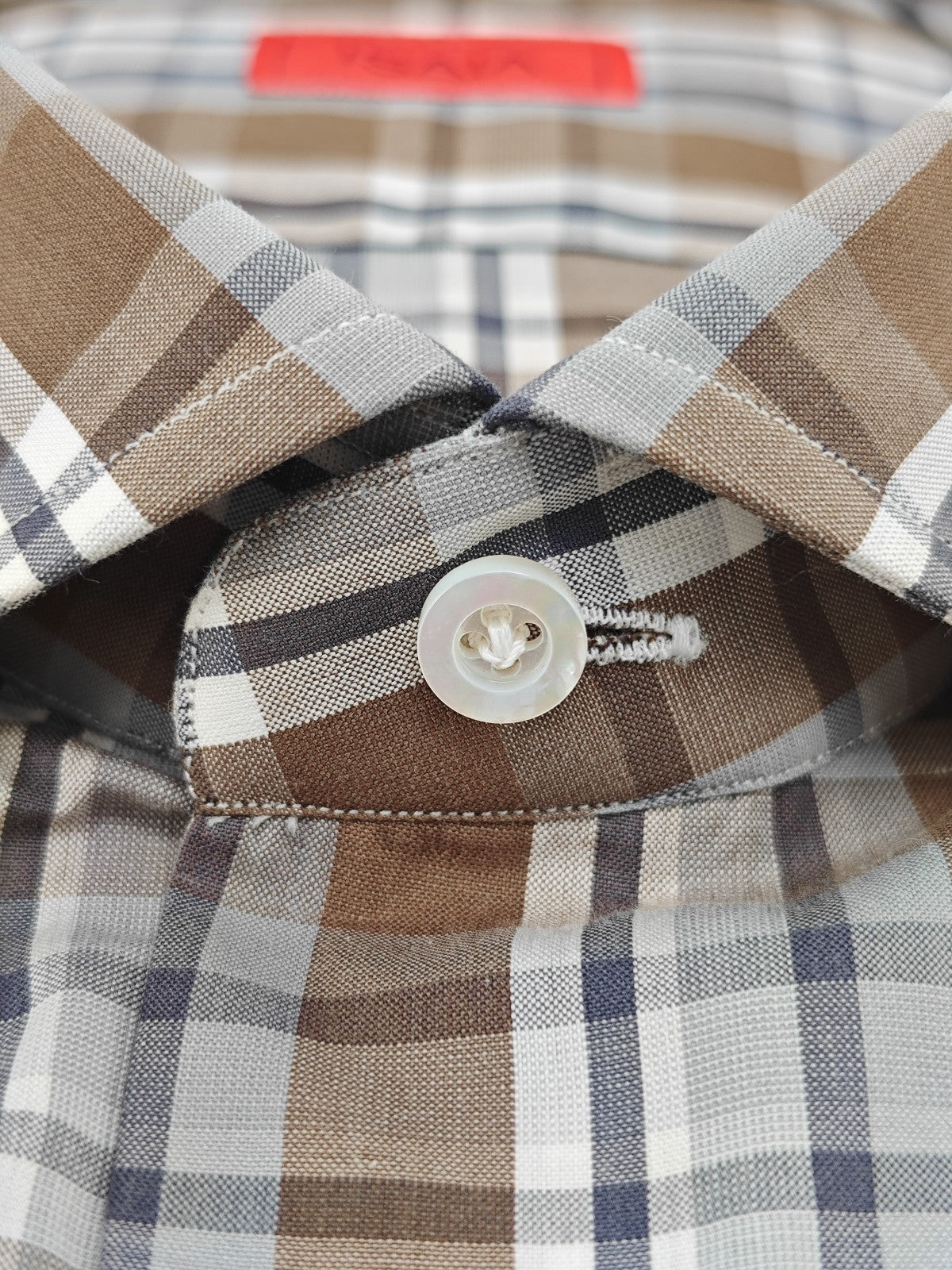 730$ ISAIA "Milano" Dress Shirt Brown Checks Hand-Sewn Fine Cotton 16.5 - 42