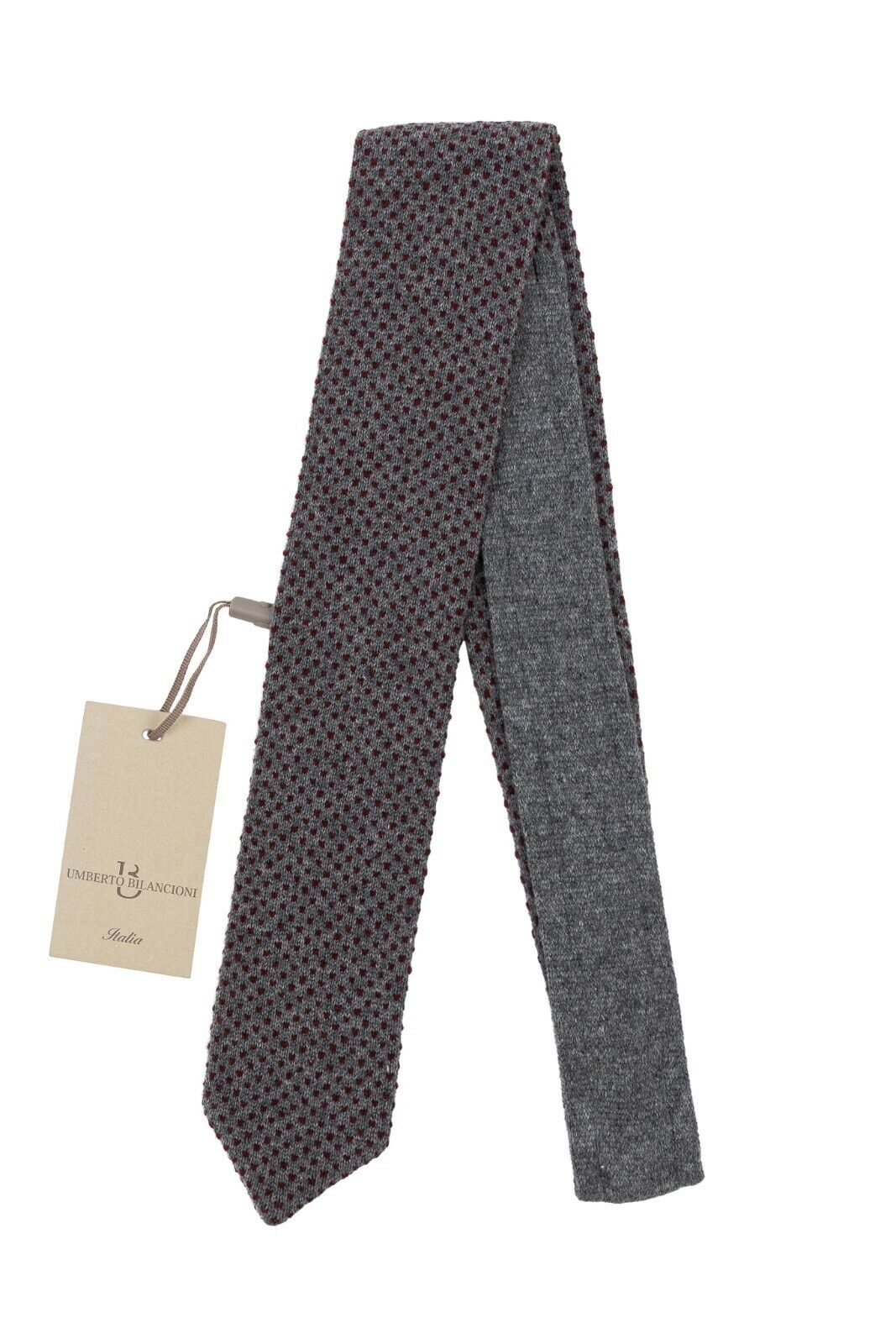 $220 UMBERTO BILANCIONI Gray Trunk Knit Tie 100% Cashmere Dots Made in Italy