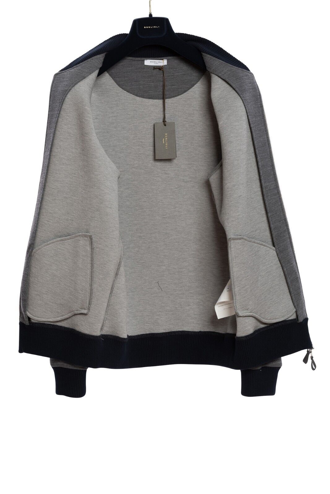 $2050 BOGLIOLI MILANO Bomber Jacket Grey Coat Wool Cashmere Silk Size M