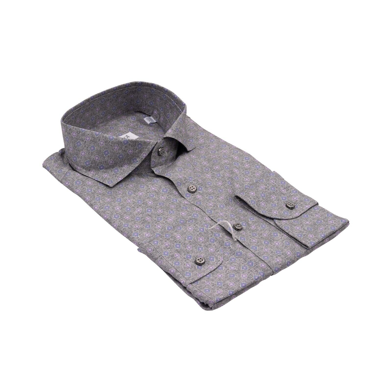 1400$ LUXURY MAROL BOLOGNA Geometric Shirt Gray 100% COMO SILK Satin 15.75 - 40