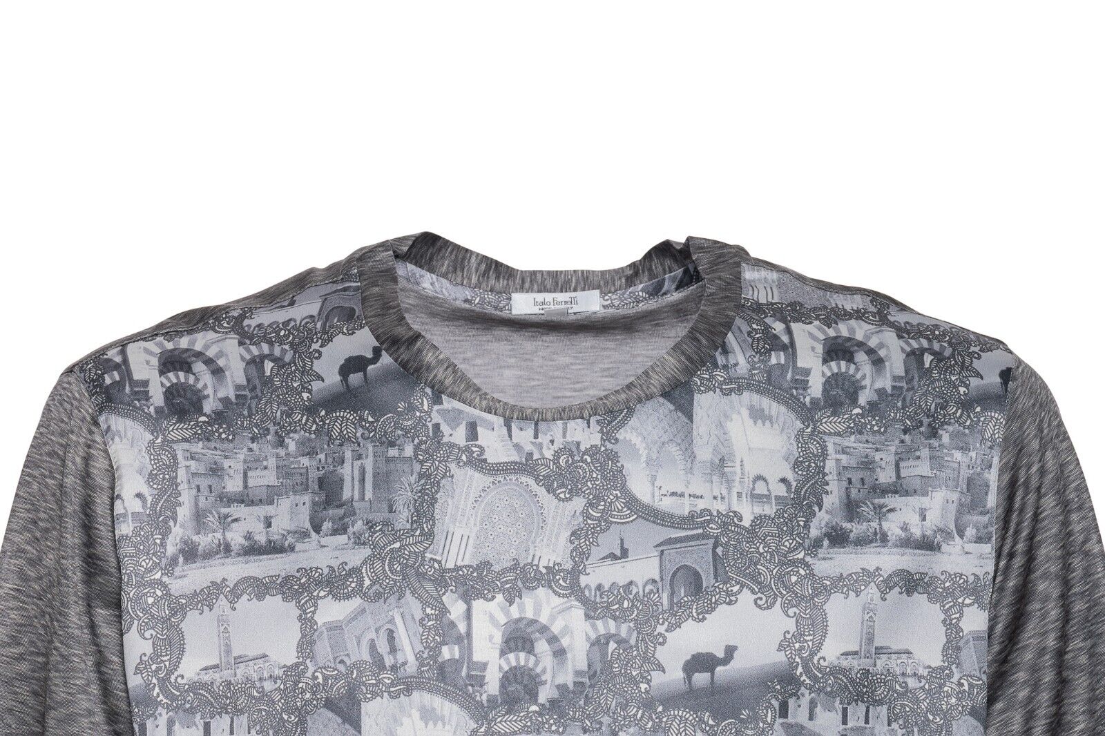 750$ ITALO FERRETTI T-Shirt Gray "MOROCCO" 100% Silk COMO STRETCH Size L BIJAN