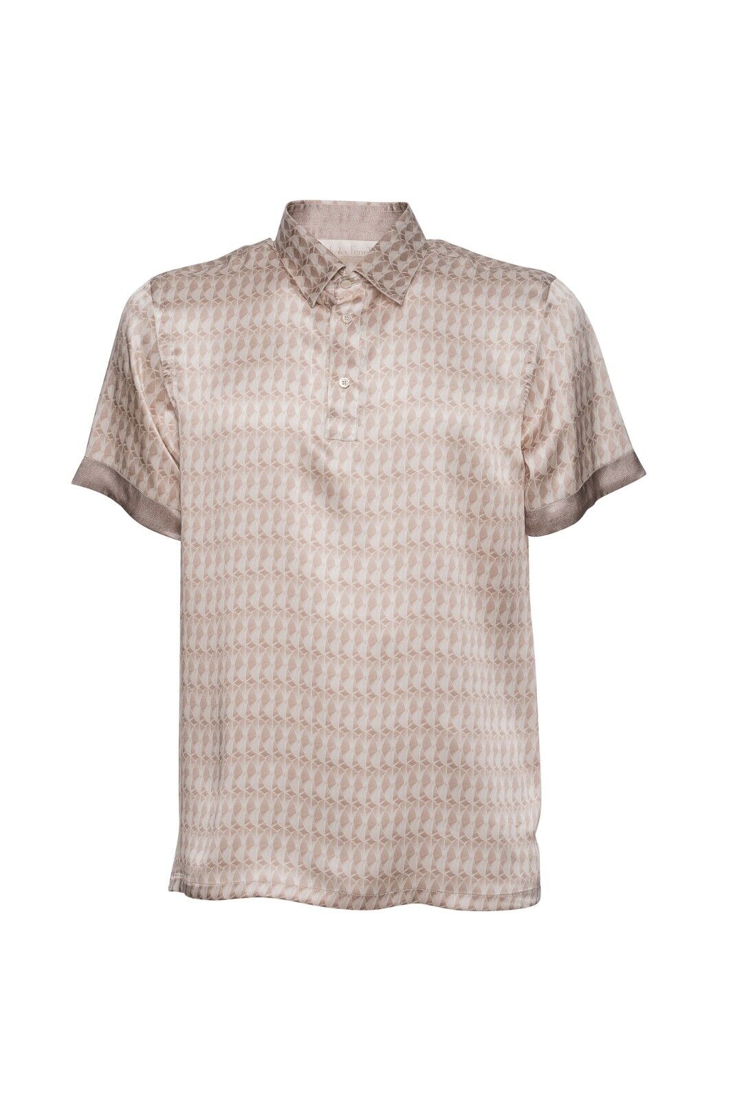 750$ ITALO FERRETTI " GEOMETRIC " Polo Beige 100% Silk COMO Sz L BIJAN