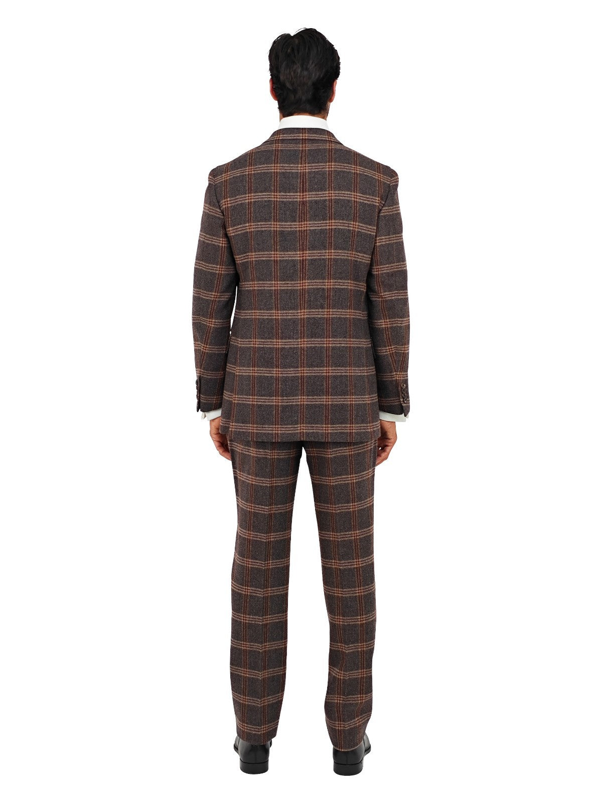 $3450 RUBINACCI NAPOLI Brown Checks Hand-Sewn Suit Flannel Wool