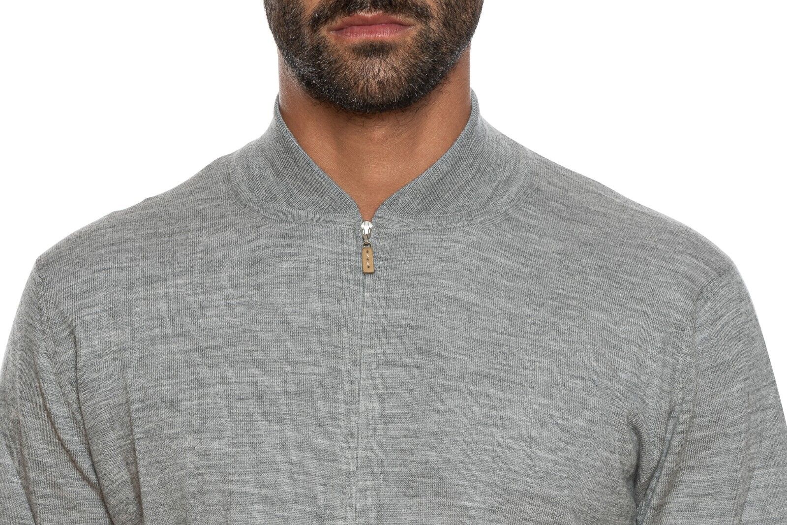 480$ DELLA CIANA CASHMERE Sweater Full Zip Fine Merinos Wool Gray 40 US / 50 EU