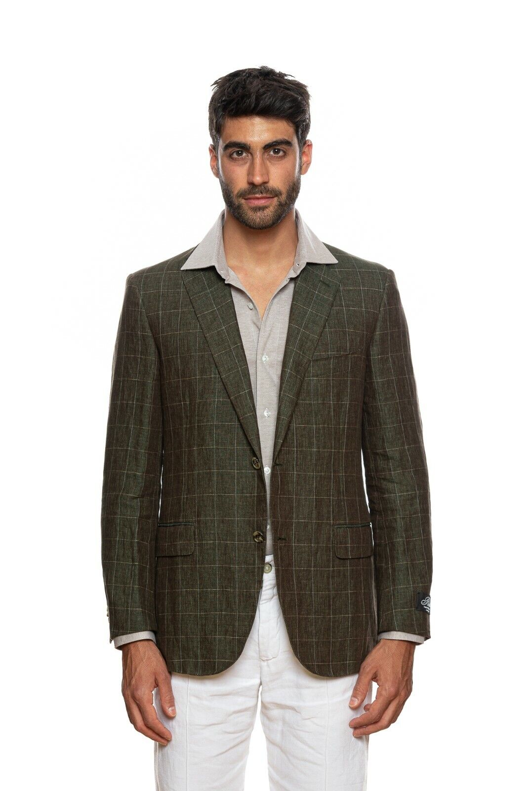 BELVEST Hand Made in Italy Jacket Pure Linen Checks Dark Green 40 US 50 EU 6 R