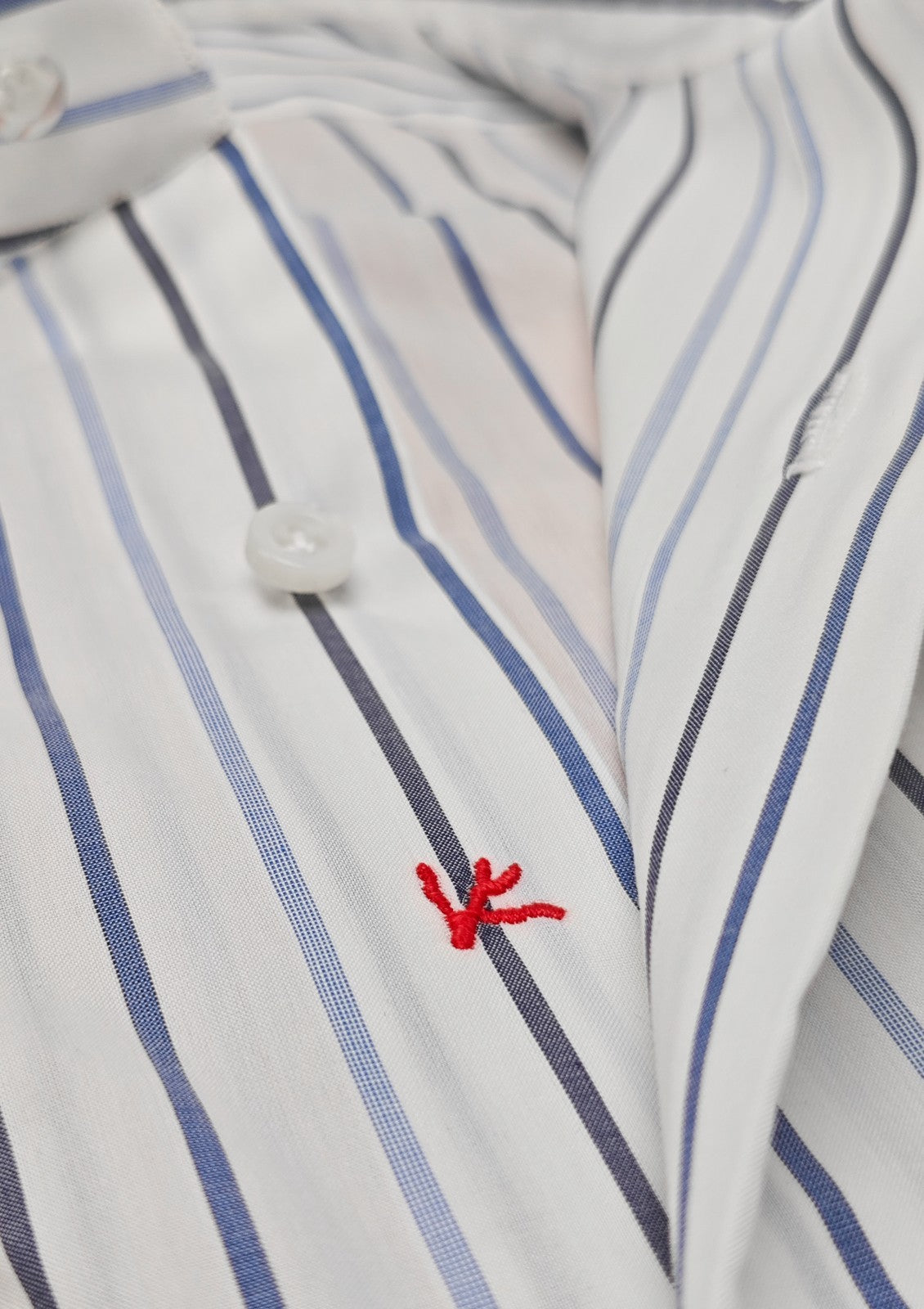 730$ ISAIA NAPOLI "Mix" Dress Shirt White - Blue Striped Fine Cotton 15.75 - 40