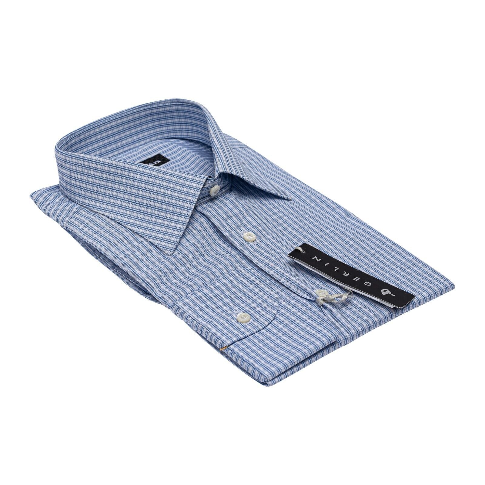690$ LUXURY GERLIN Shirt Blue Checks ALUMO Cotton 16 - 41 1Q BIJAN