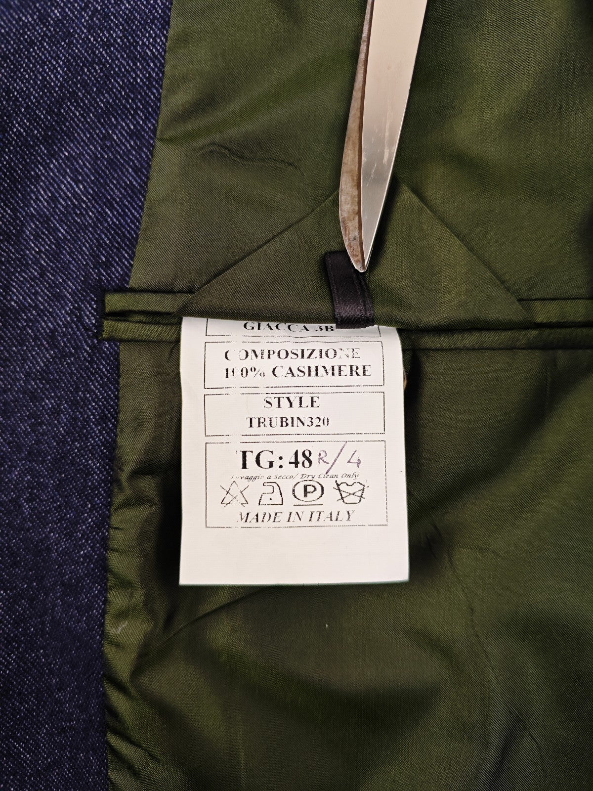 $2200 RUBINACCI NAPOLI Blue Jacket Sport Coat 100% Cashmere Twill 38 US / 48 EU