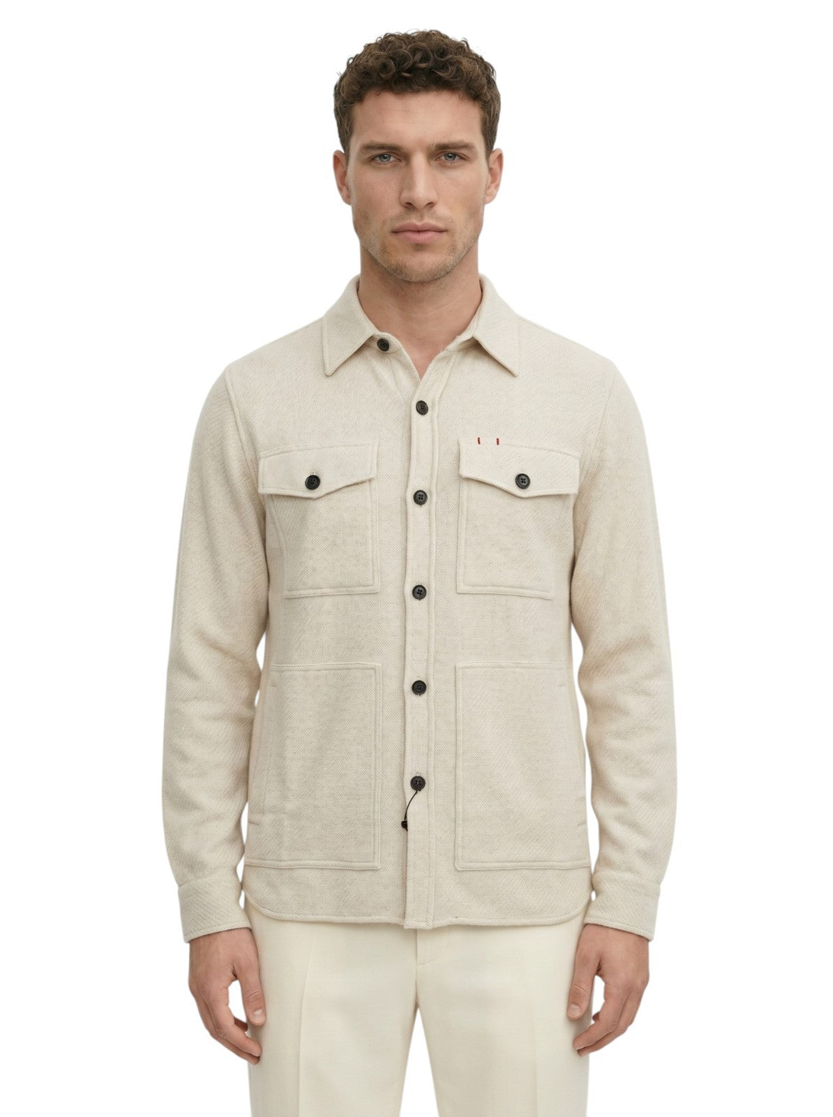 $3800 ISAIA NAPOLI Ivory Hand-Sewn Overshirt Jacket 100% Cashmere