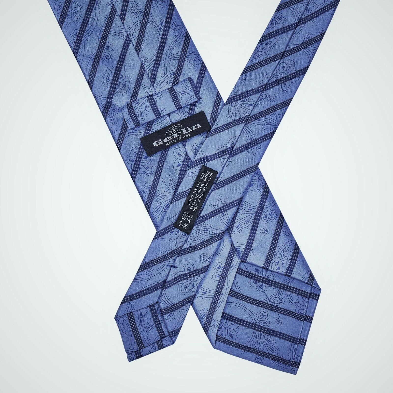 $220 ITALO FERRETTI x GERLIN Tie Striped Satin Silk Blue Sky BIJAN