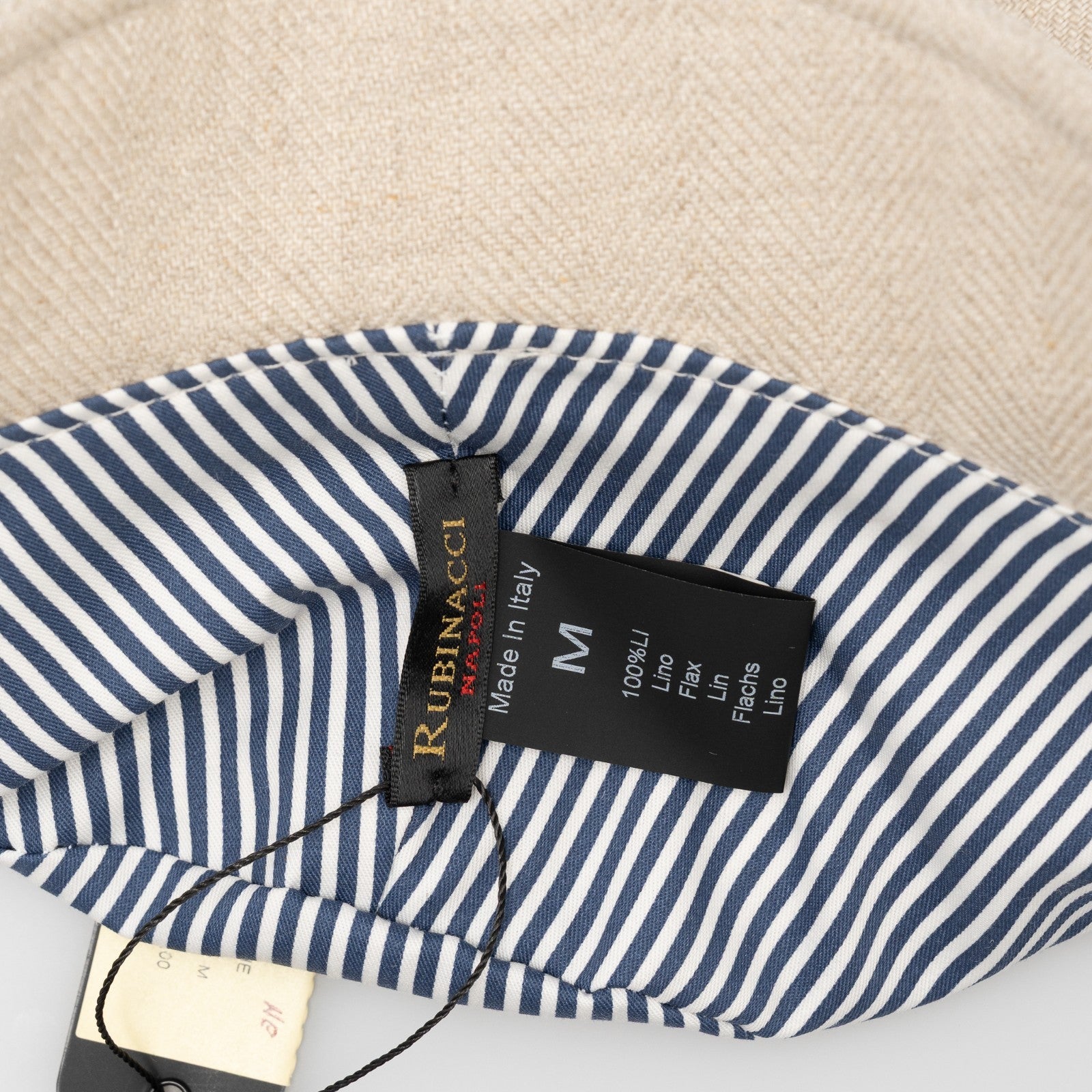 $210 RUBINACCI NAPOLI Ivory Bucket Hat Herringbone 100% Linen