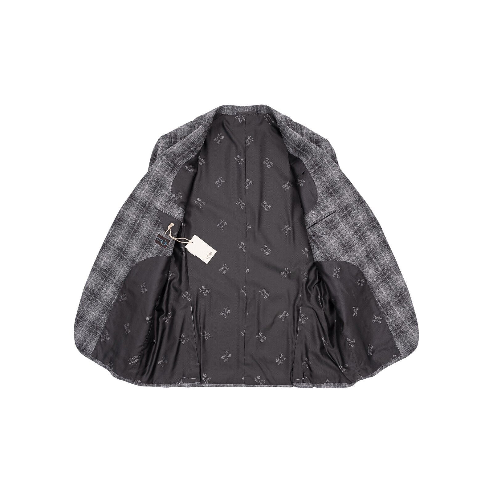 $1800 EIDOS by ISAIA NAPOLI Gray Checks Suit Cotton Wool Silk