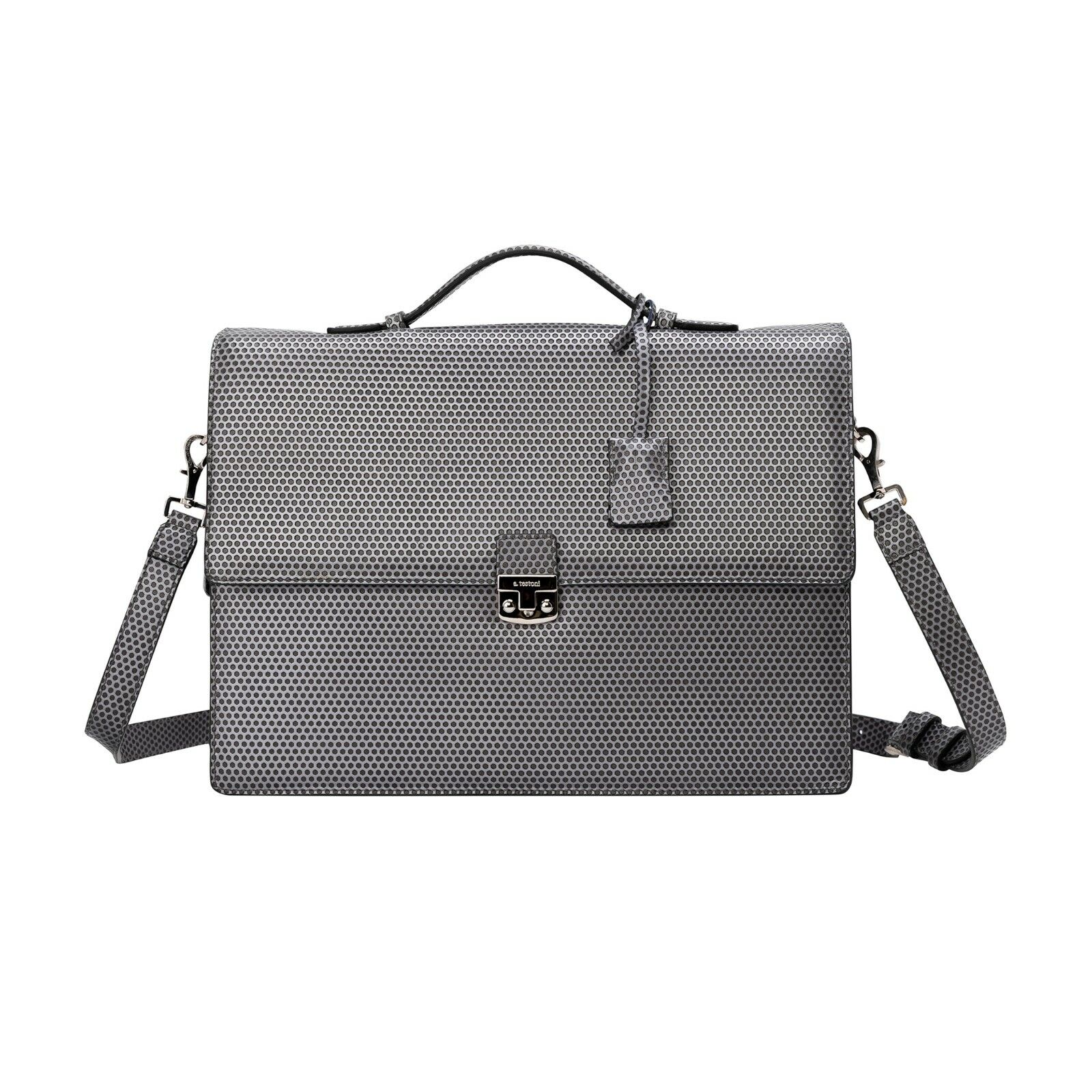 $1290 Testoni Bologna Metal Briefcase PC Case Honeycomb Luxury Calf