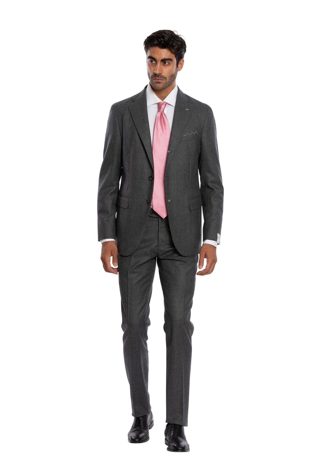 $3100 LUIGI BORRELLI NAPOLI Hand-Sewn Gray Micro Houndstooth Suit Wool Slim