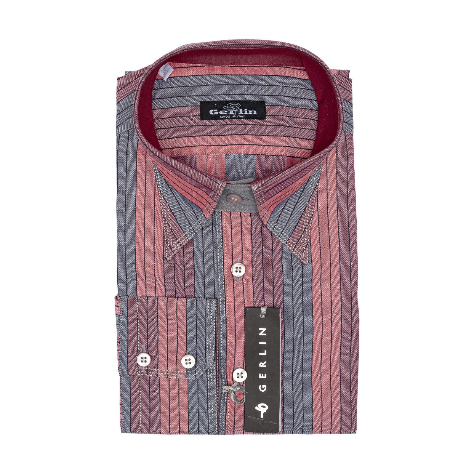 690$ LUXURY GERLIN Shirt Point Collar Striped Cotton 16 - 41  - 7H BIJAN
