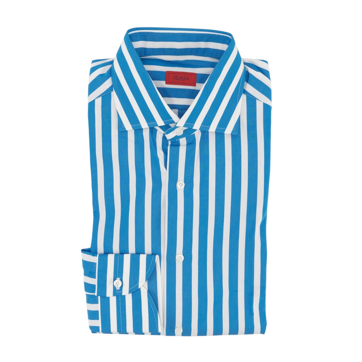 730$ ISAIA NAPOLI "Mix" Dress Shirt Blue White Striped Cotton 15.75 - 40