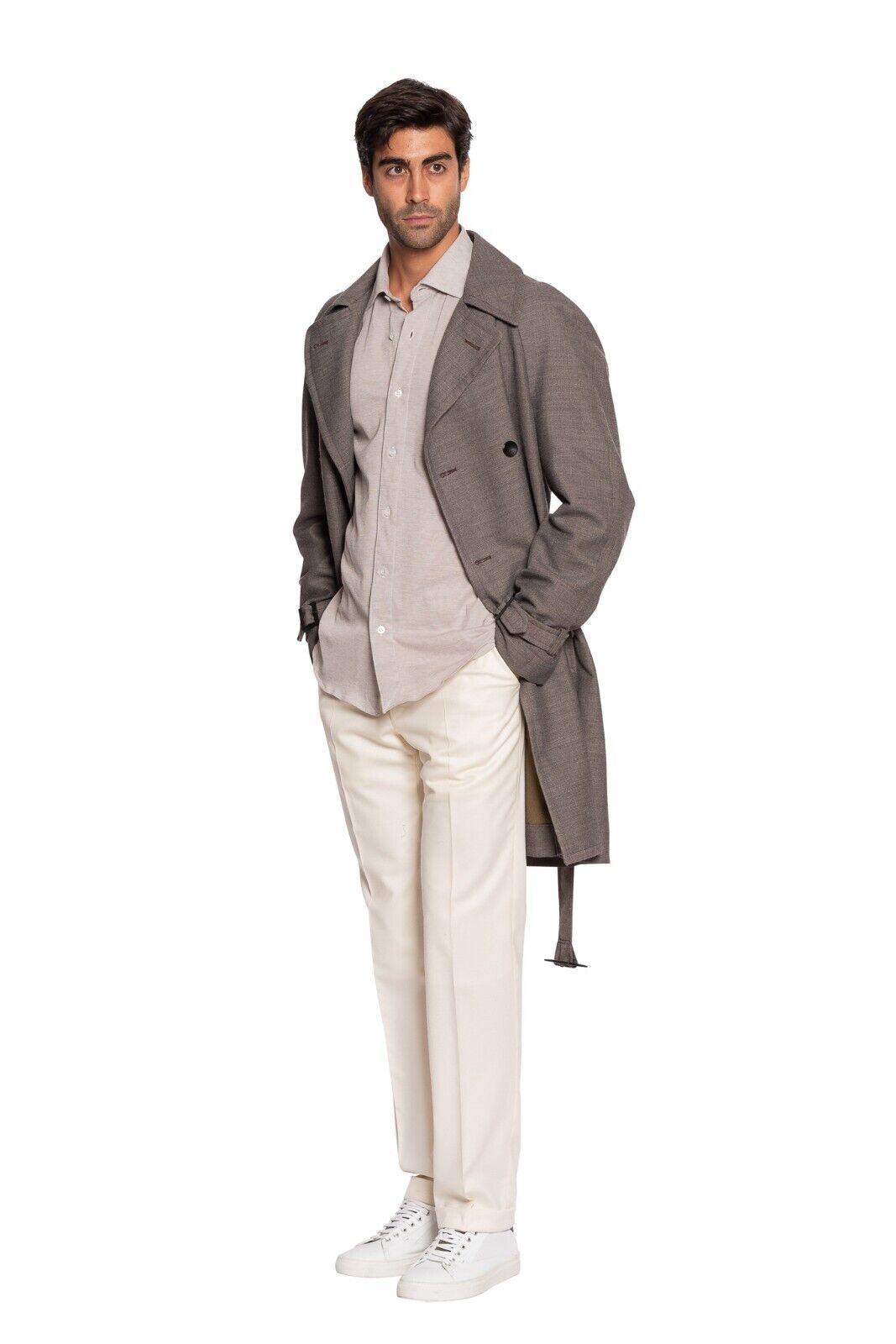 $1700 BOGLIOLI Double Breasted Hot Gray Trench Coat Wool Blend 40 US / 50 EU