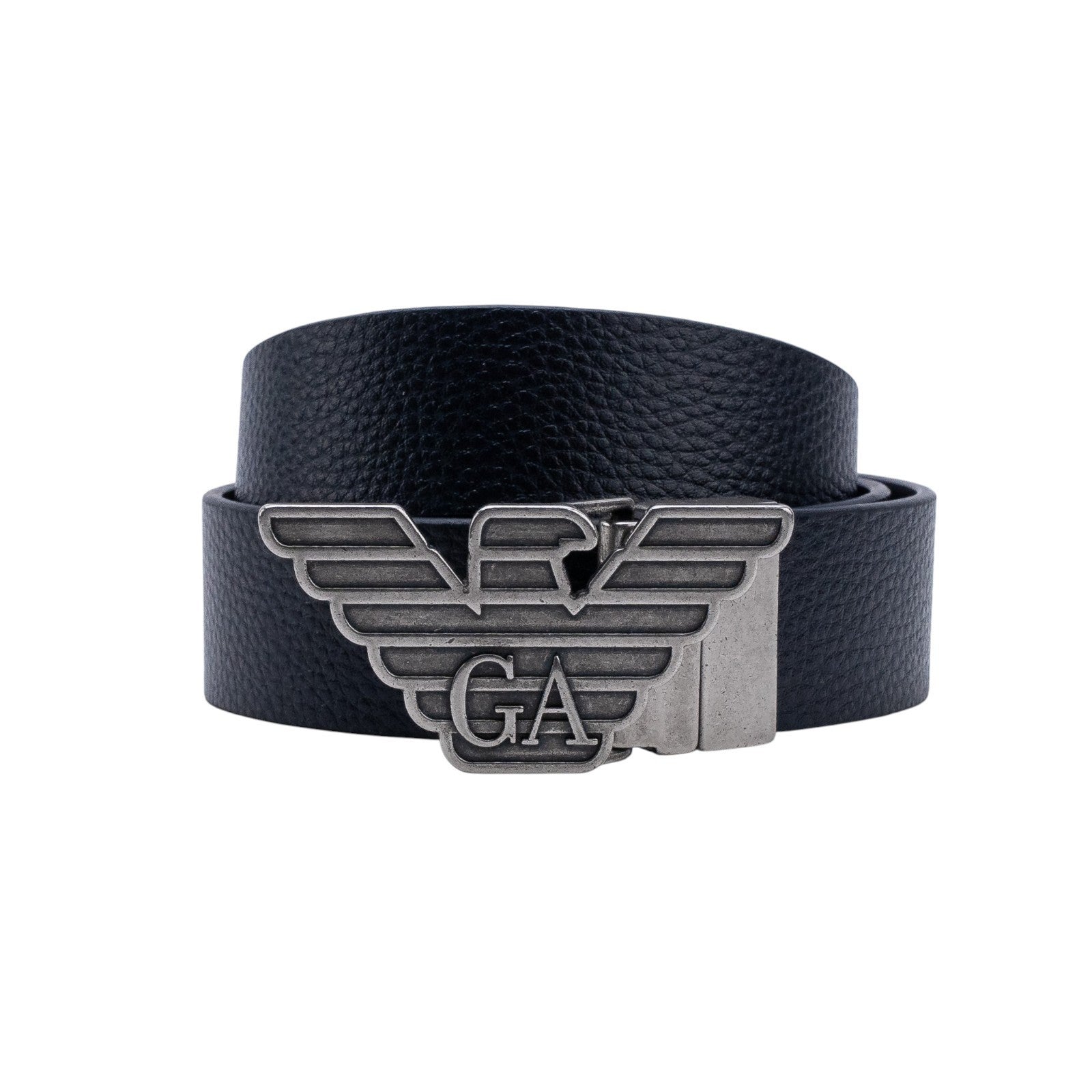 $520 GIORGIO ARMANI Belt Eagle GA Buckle Blue Leather Reversible Size 110