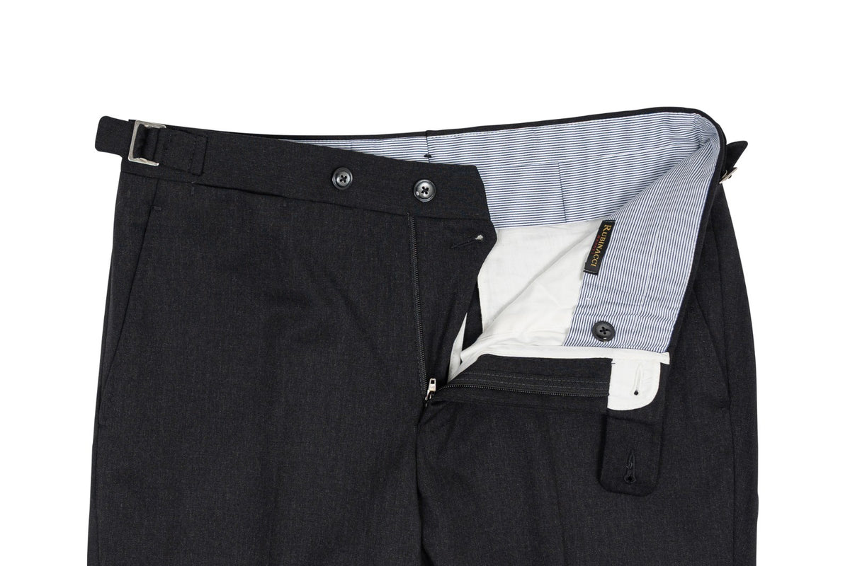 670$ RUBINACCI NAPOLI Charcoal Worsted Wool Dress Pant Handmade in Napoli
