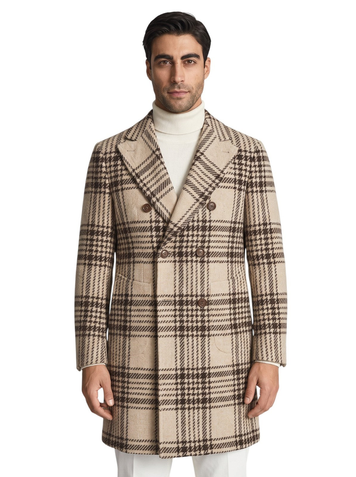 $3150 SARTORIO by KITON Beige Overcoat Alpaca / Wool Plaid 40 US / 50 EU