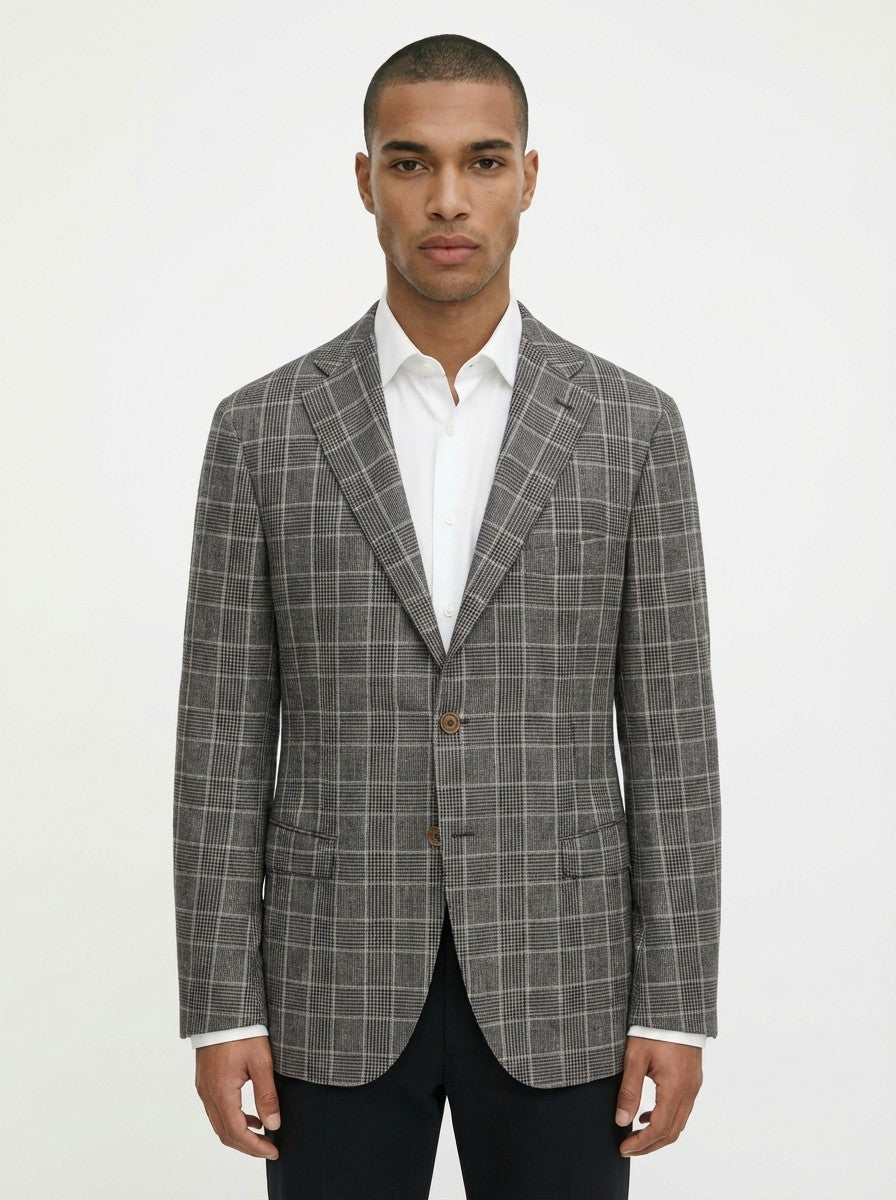 1400$ BURBERRY LONDON Grey Prince of Wales 100% Linen Jacket Sport Coat 3/2 Roll