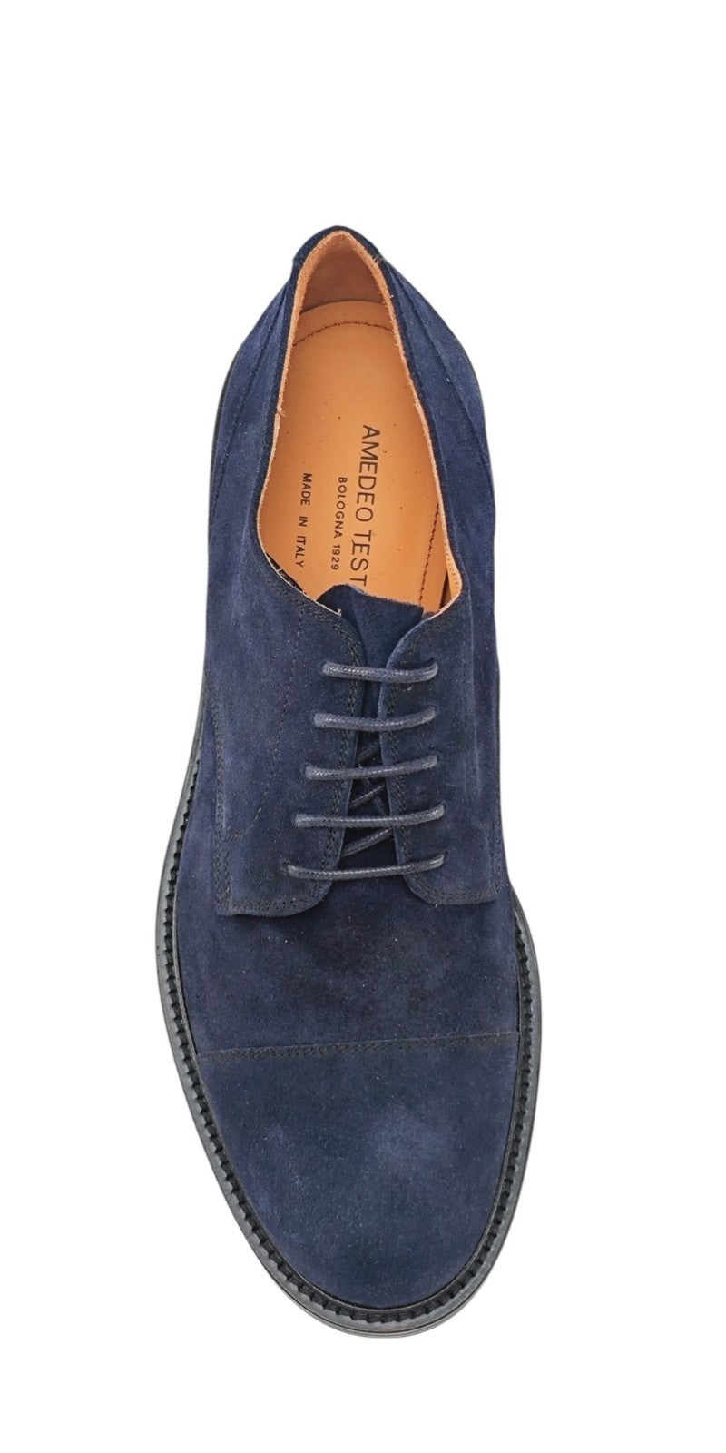1050$ TESTONI "Camogli" Derby Shoes Blue Suede 8 UK / 9 US / 42 IT