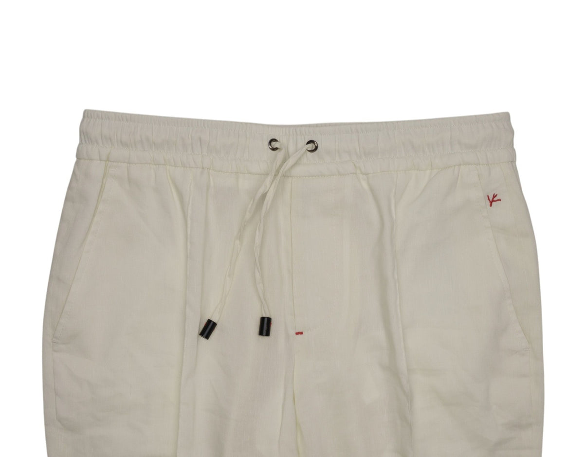 1150$ ISAIA NAPOLI "Comfort" Ivory Drawstring Pant Wool Linen 34 US / 50 IT