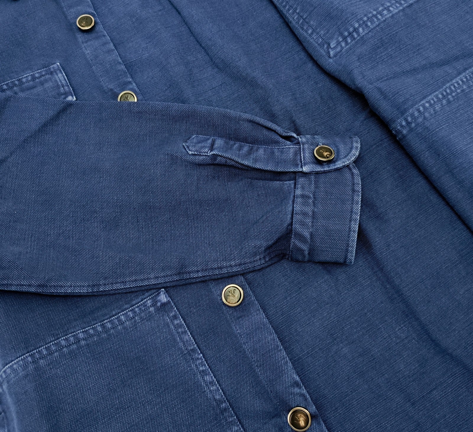 $1450 ISAIA NAPOLI Blue Hand-Sewn Overshirt Jacket Denim Cotton Size 2XL