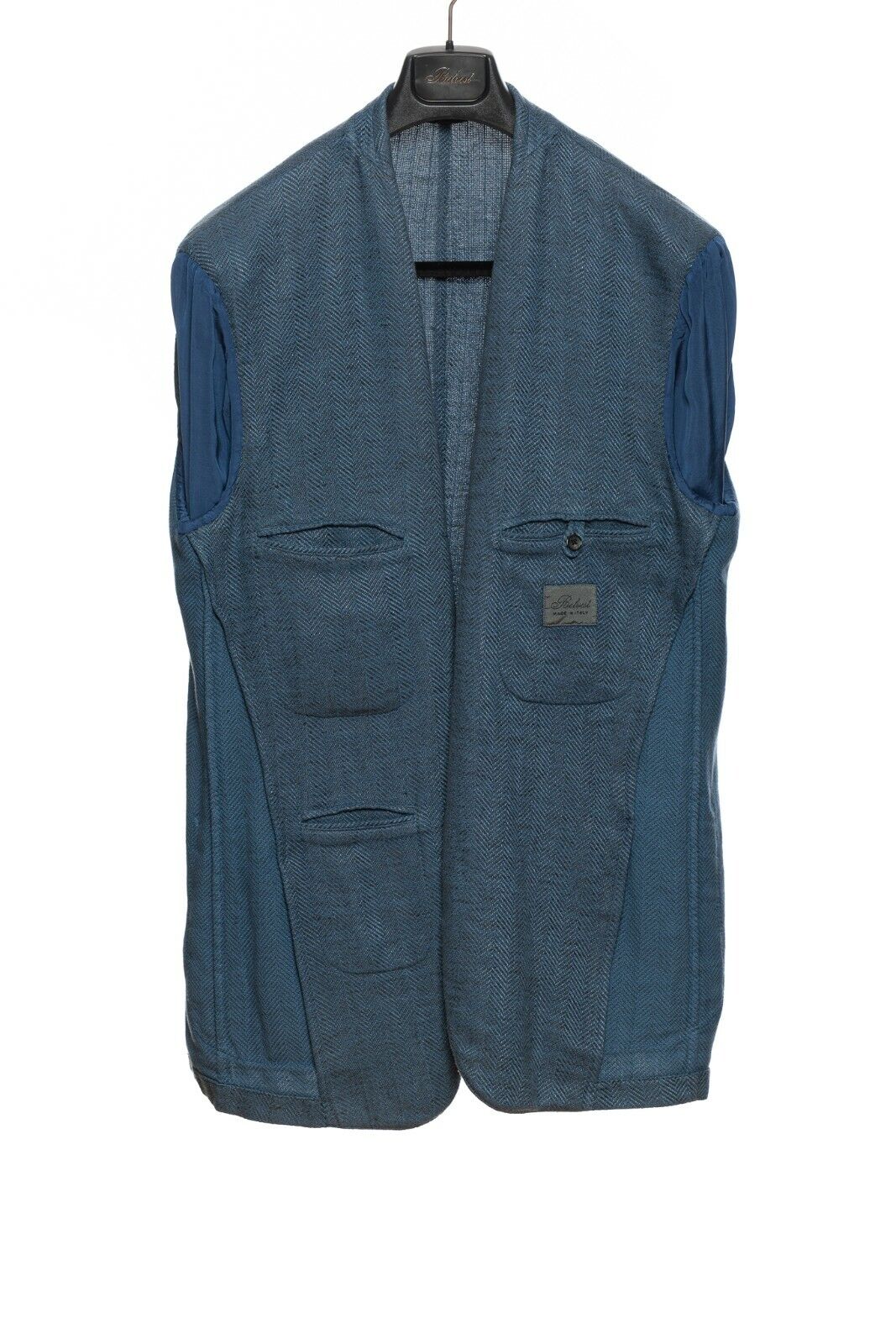 1450$ BELVEST Blue Denim Herringbone Jacket Washed Linen Cotton 46 US / 56 EU 7R