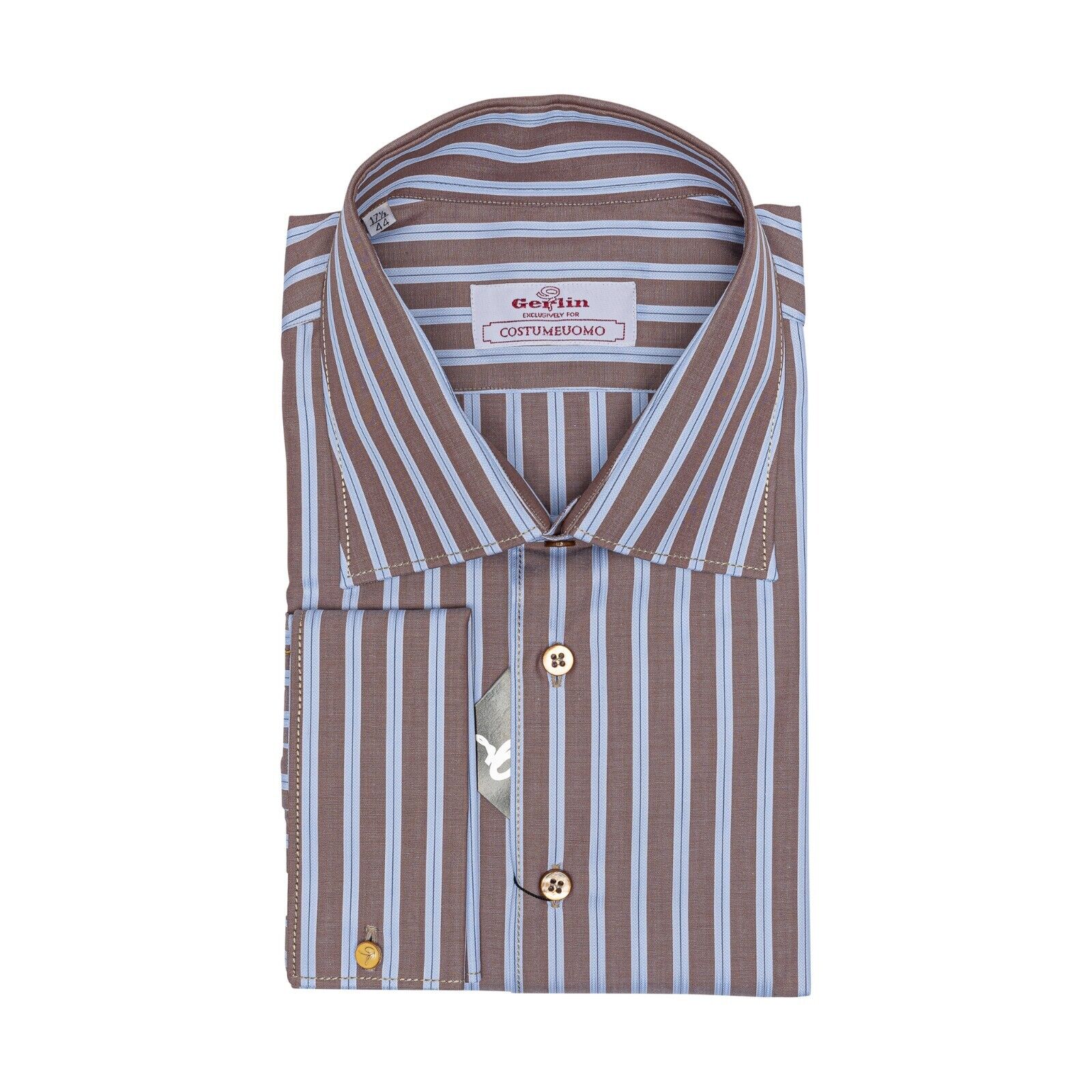 690$ ITALIAN LUXURY GERLIN Shirt Striped Brown Cotton 2C ZILLI