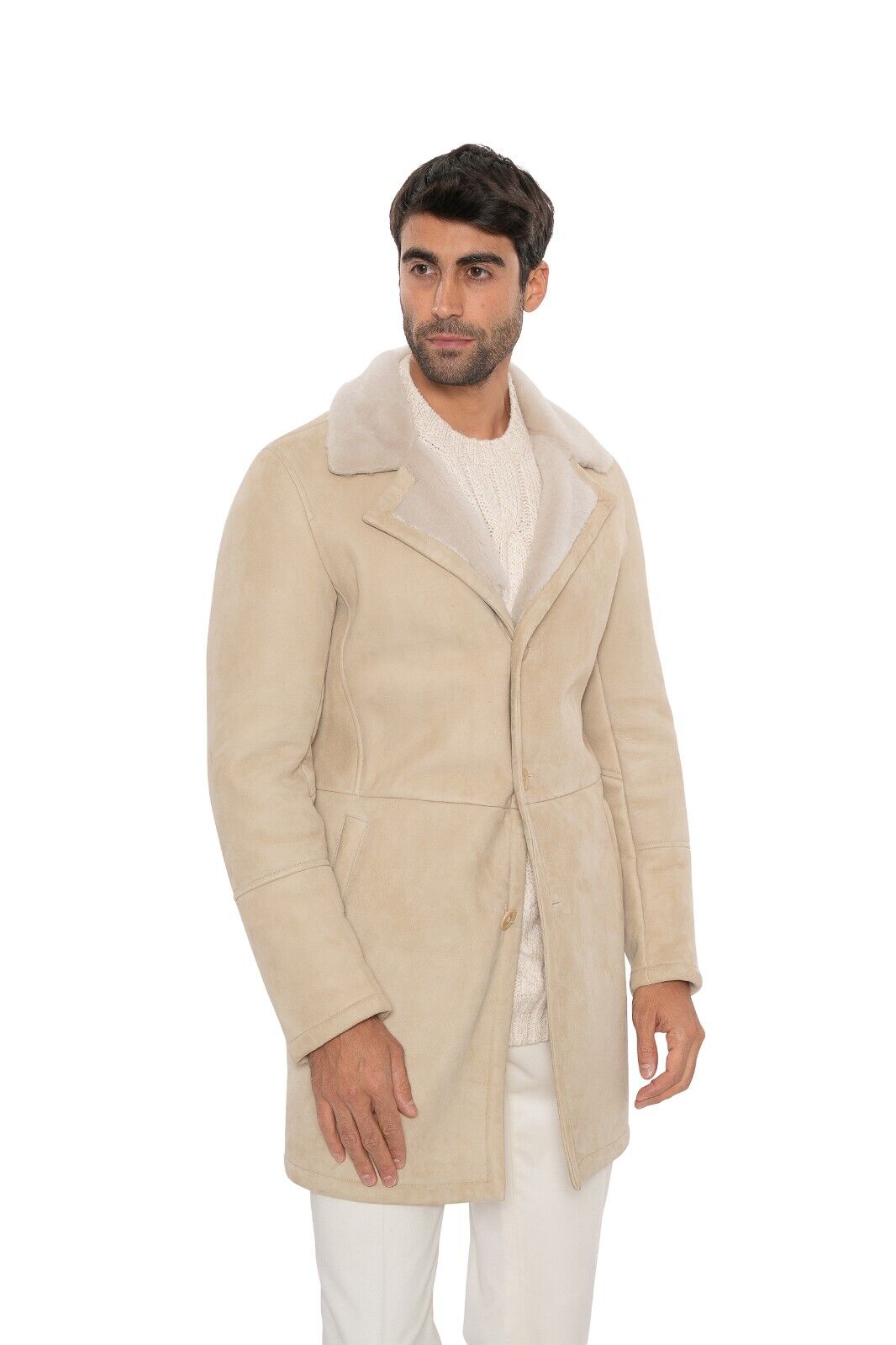 7600$ ISAIA NAPOLI "Portofino" Beige Shearling Coat 100% Lambskin 38 US / 48 EU