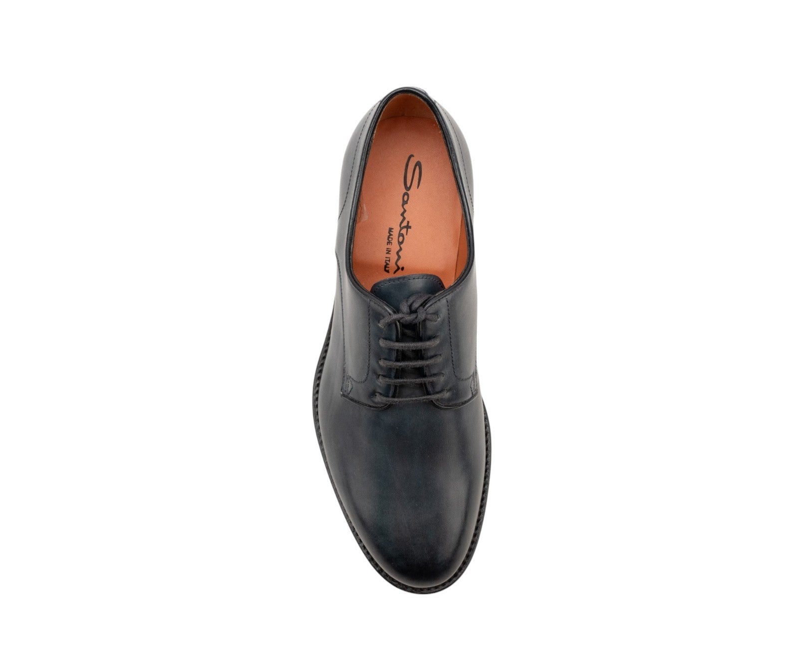 1360$ SANTONI Derby Shoes Blue Antiqued Leather Handmade in Italy