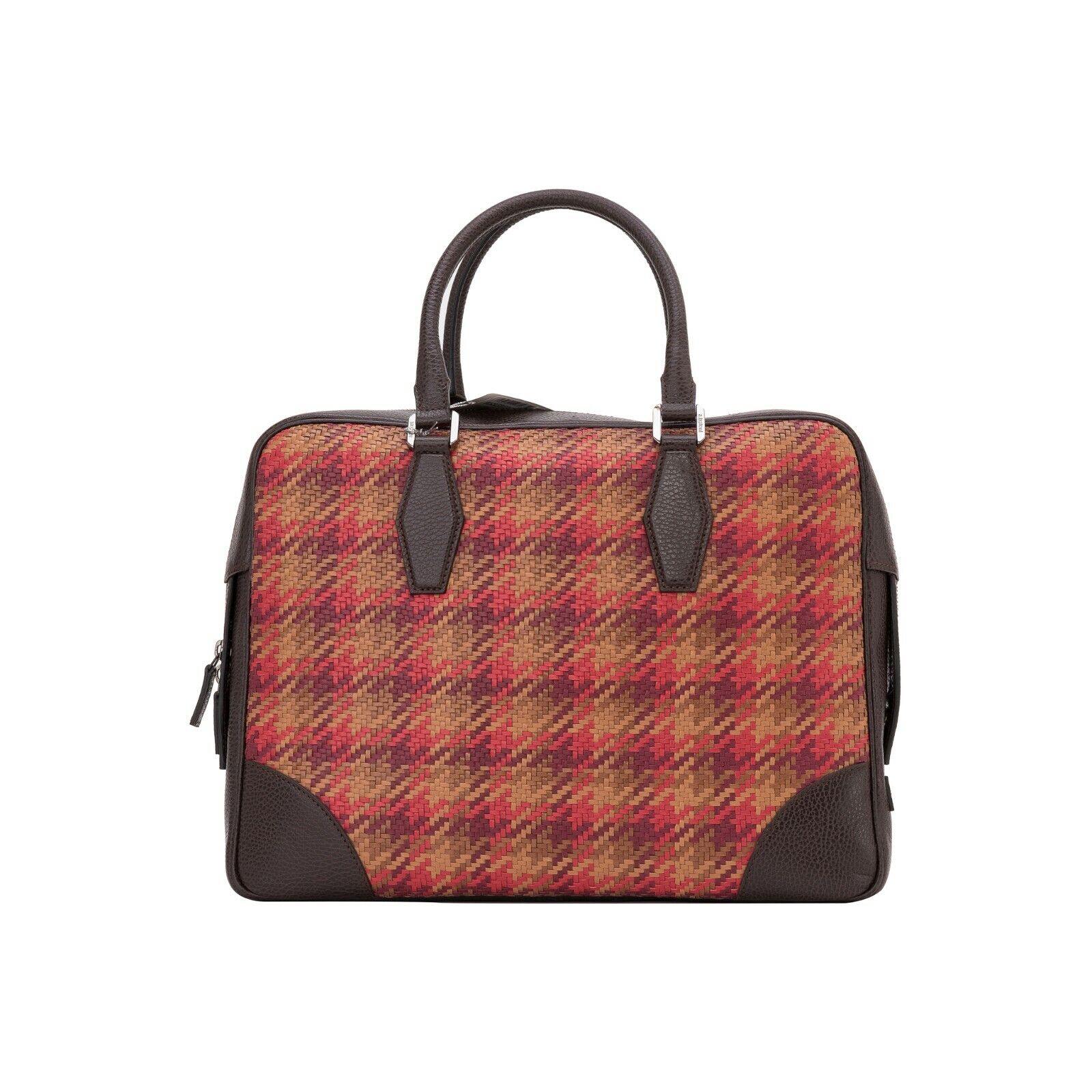 $1650 Testoni Bologna Brown Briefcase PC Case Bright Woven Karibu Calf