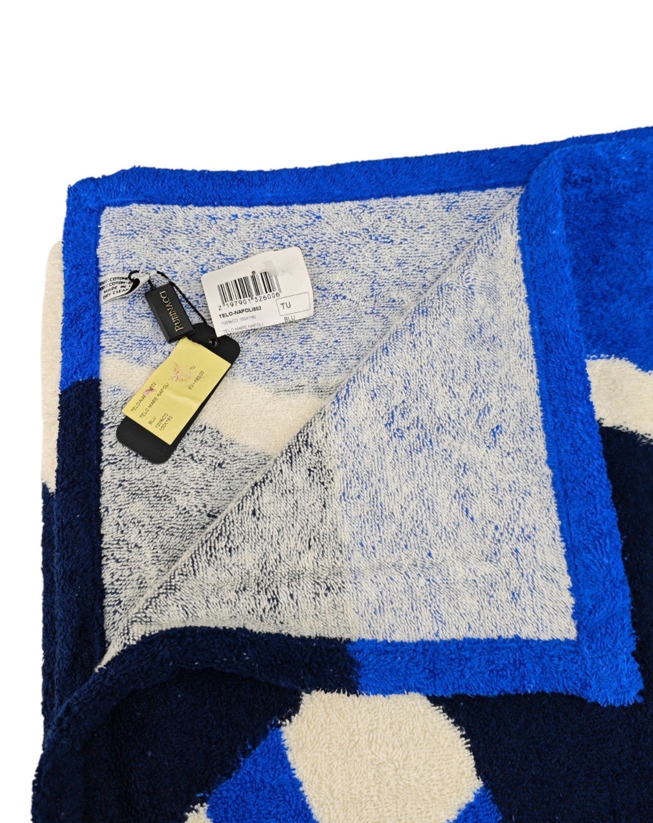 550$ RUBINACCI "Napoli" Beach Towel 100x180 cm White / Blue Italian Luxury