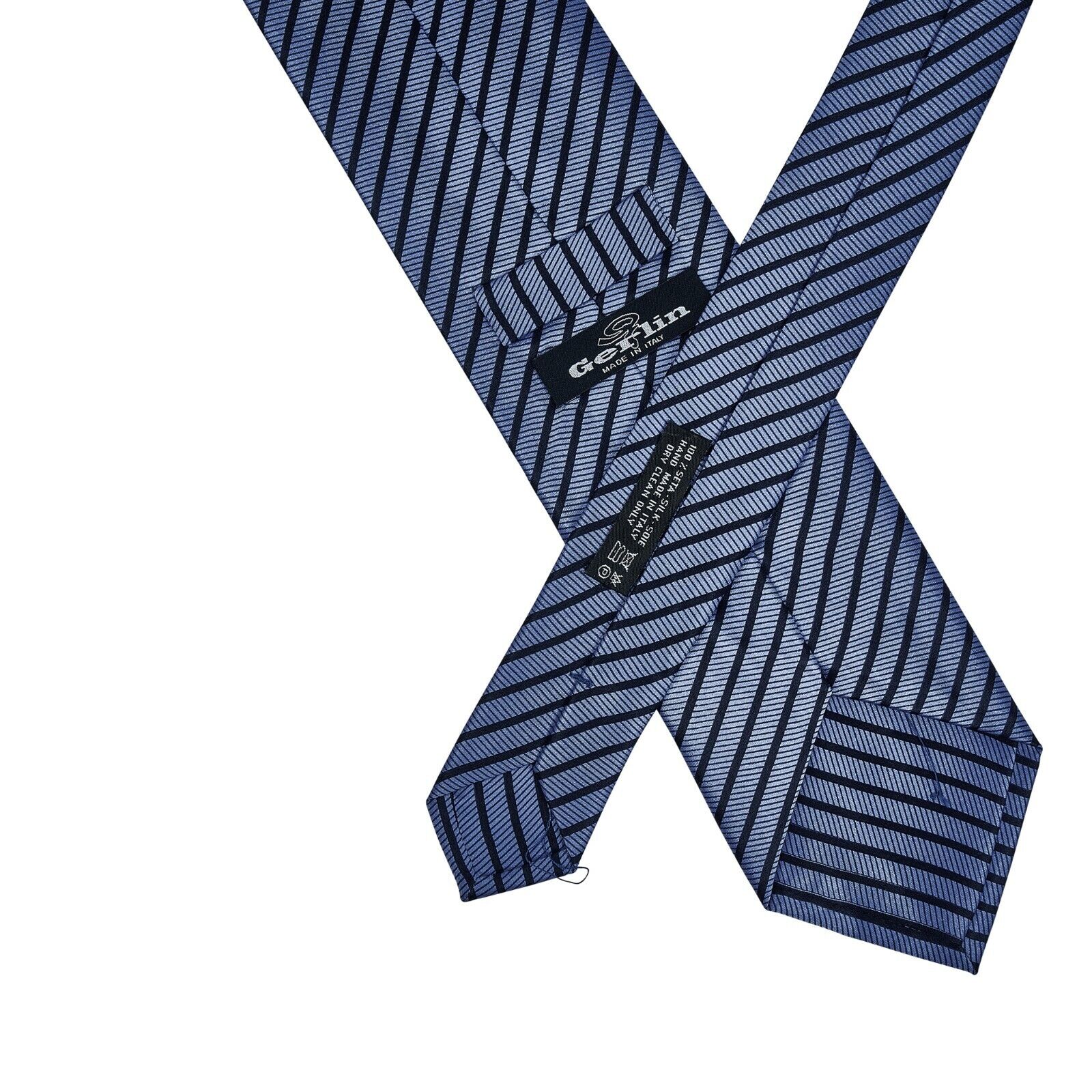 $220 ITALO FERRETTI x GERLIN Tie Striped Satin Silk Blue Handmade in Italy BIJAN