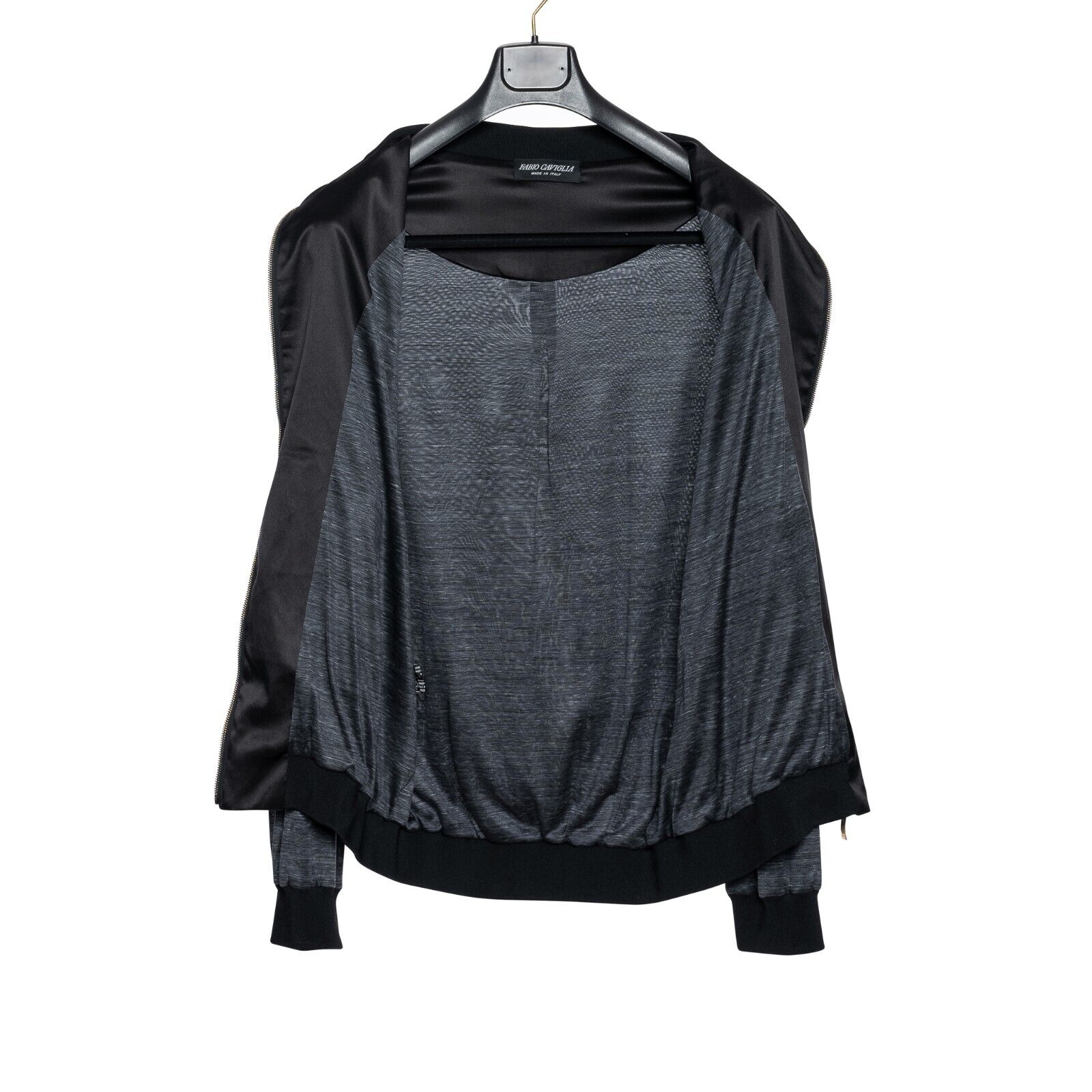2000$ FABIO CAVIGLIA Bomber Jacket Gray / Black" 100% Silk COMO Stretch Size L