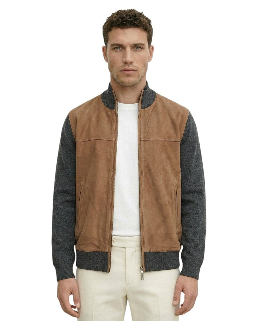 2800$ DELLA CIANA CASHMERE Gray Bomber Zip Jacket Suede Leather - Cashmere