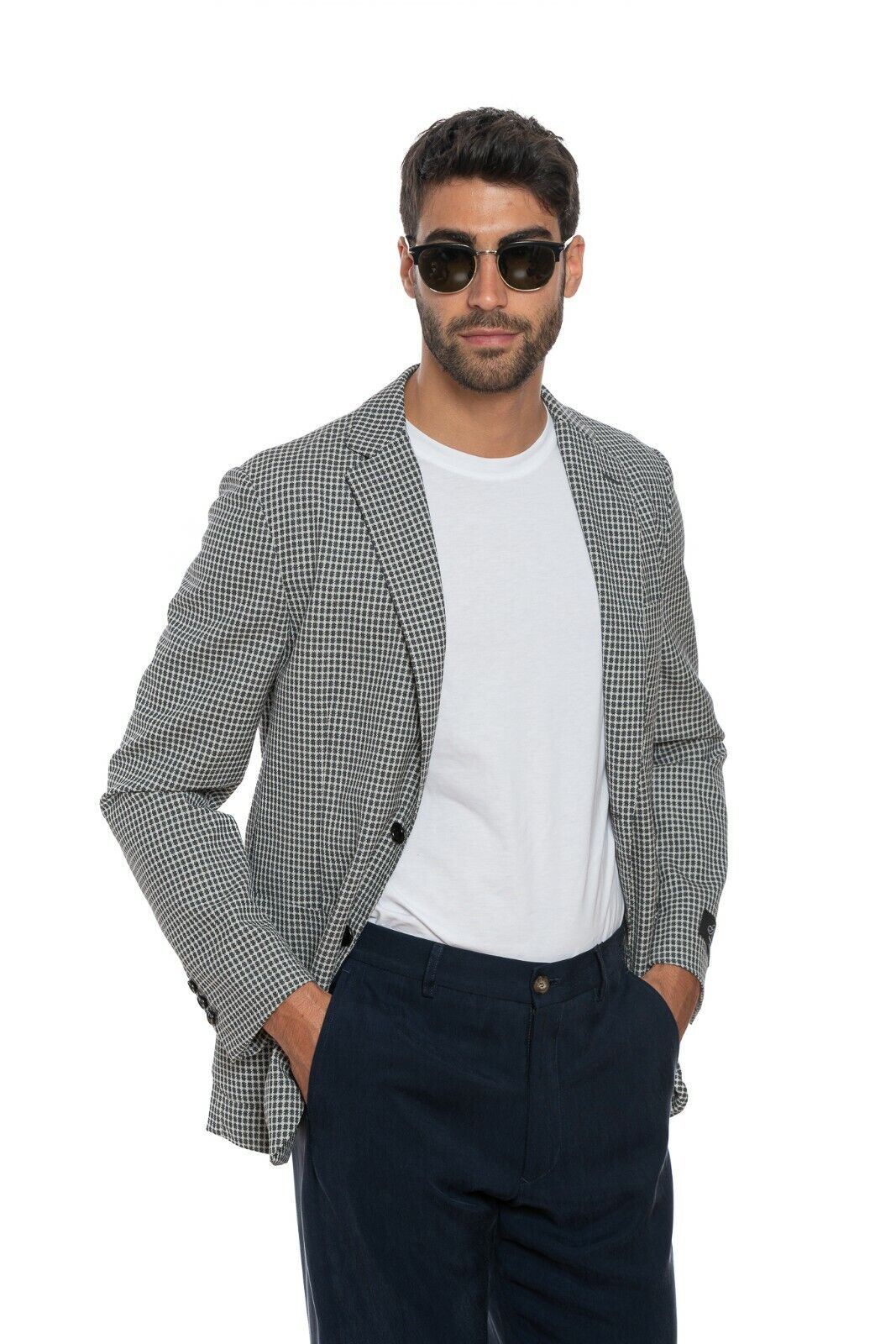 1700$ BELVEST Summer Jacket Medallion Ultra Light Wool Gray / Blue Drop 8 Slim