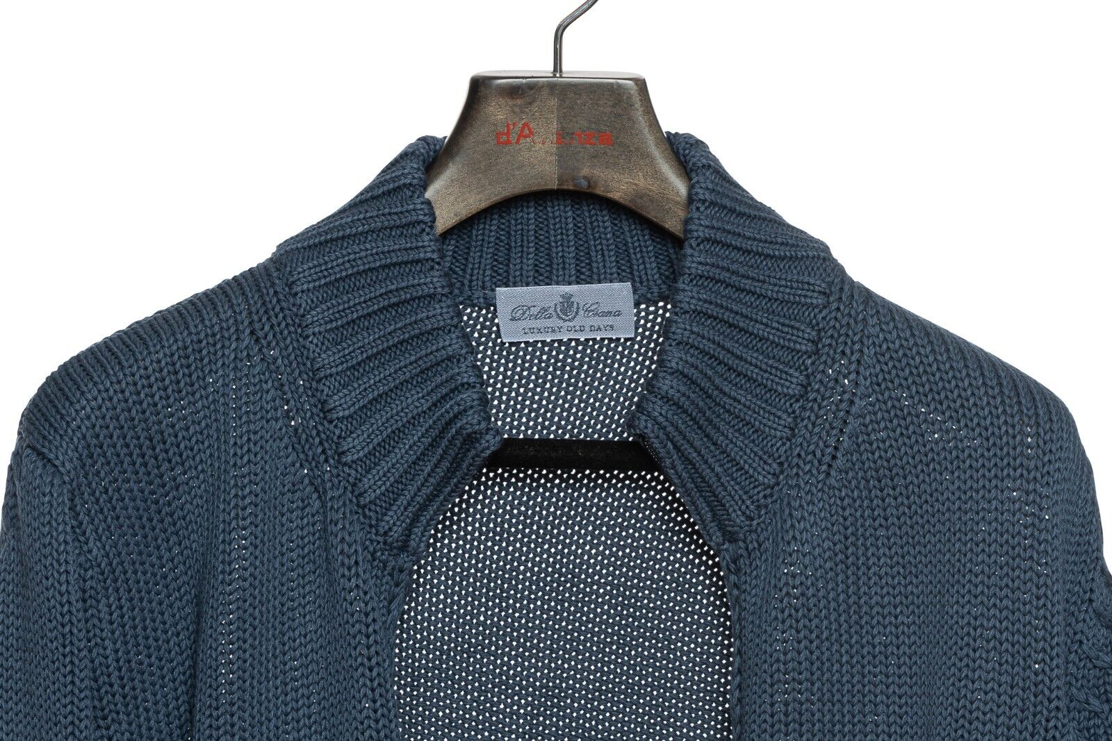 550$ DELLA CIANA CASHMERE Thick Bomber Cardigan Cable Knit Heavy Cotton Dark Blu