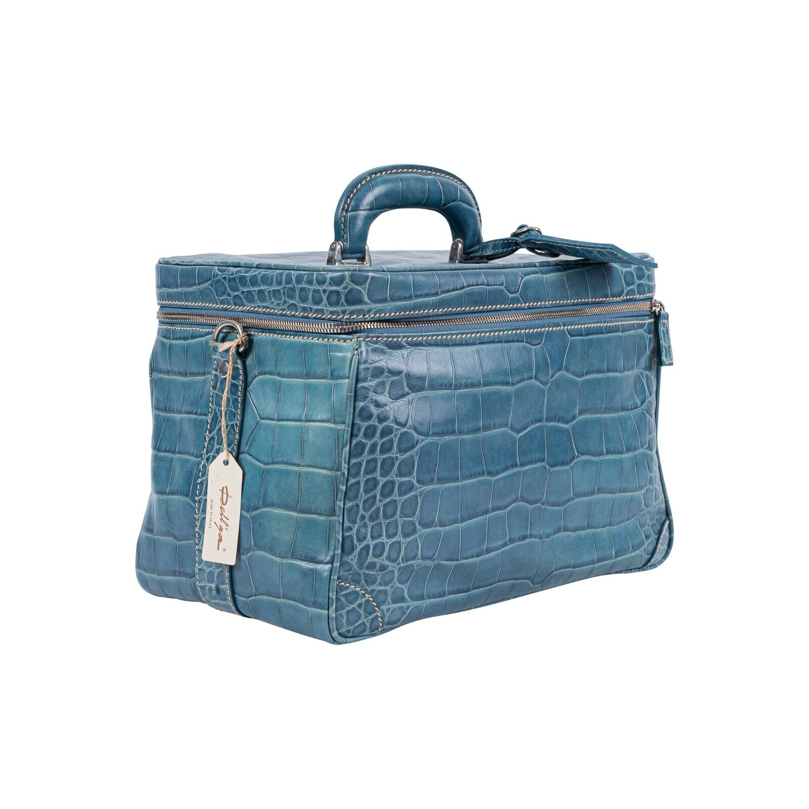 7K LUXURY DELL'GA MILANO Large Travel Beauty Case Toiletry Bag Genuine Crocodile