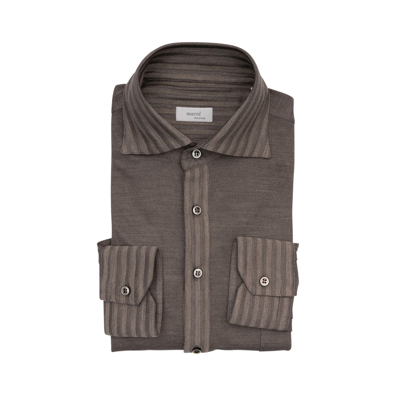 1400$ LUXURY MAROL BOLOGNA Solid Shirt Taupe Wool / Como Silk Jersey Size M