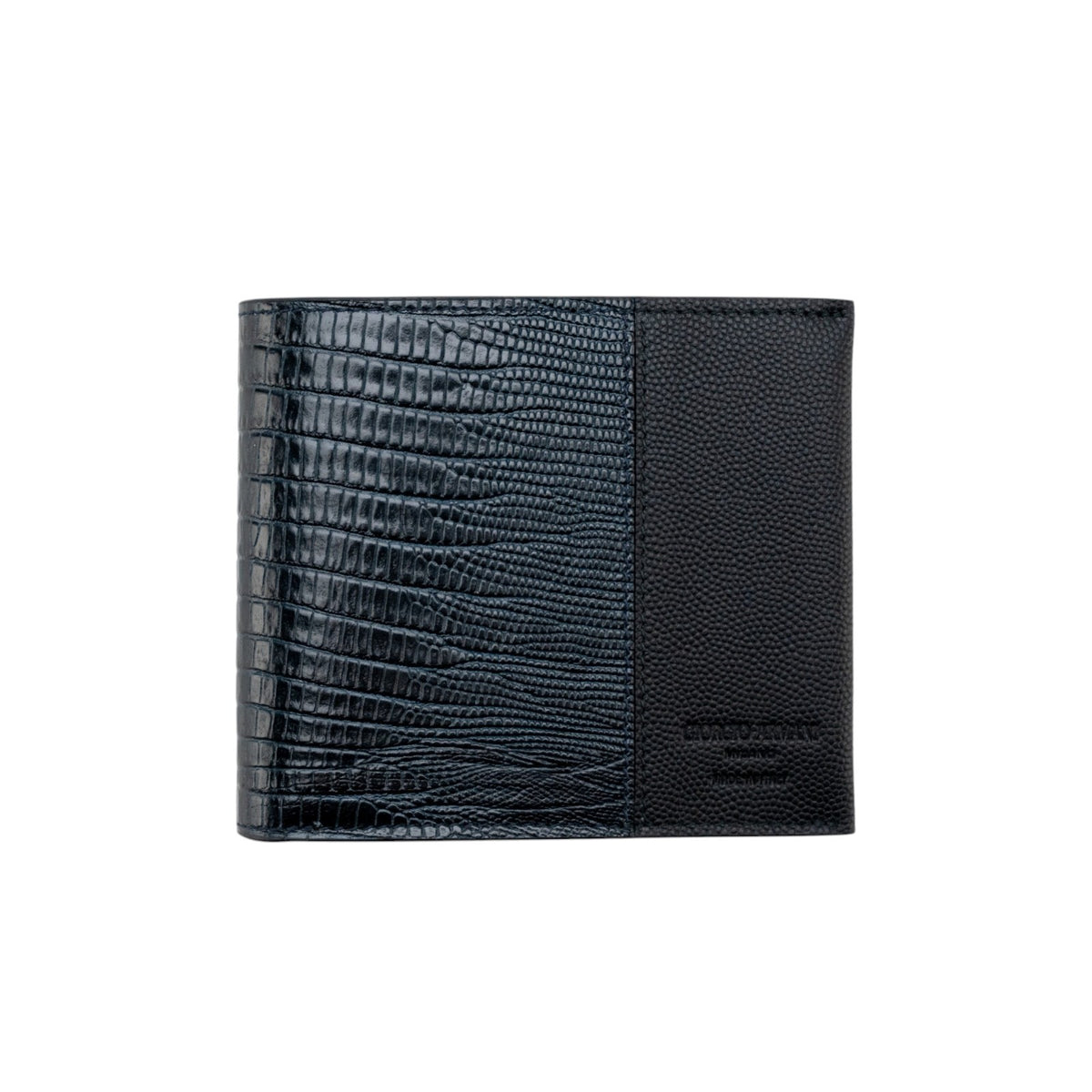 510$ GIORGIO ARMANI Wallet Bifold Lizard Print Saffiano Leather Blue Navy Black