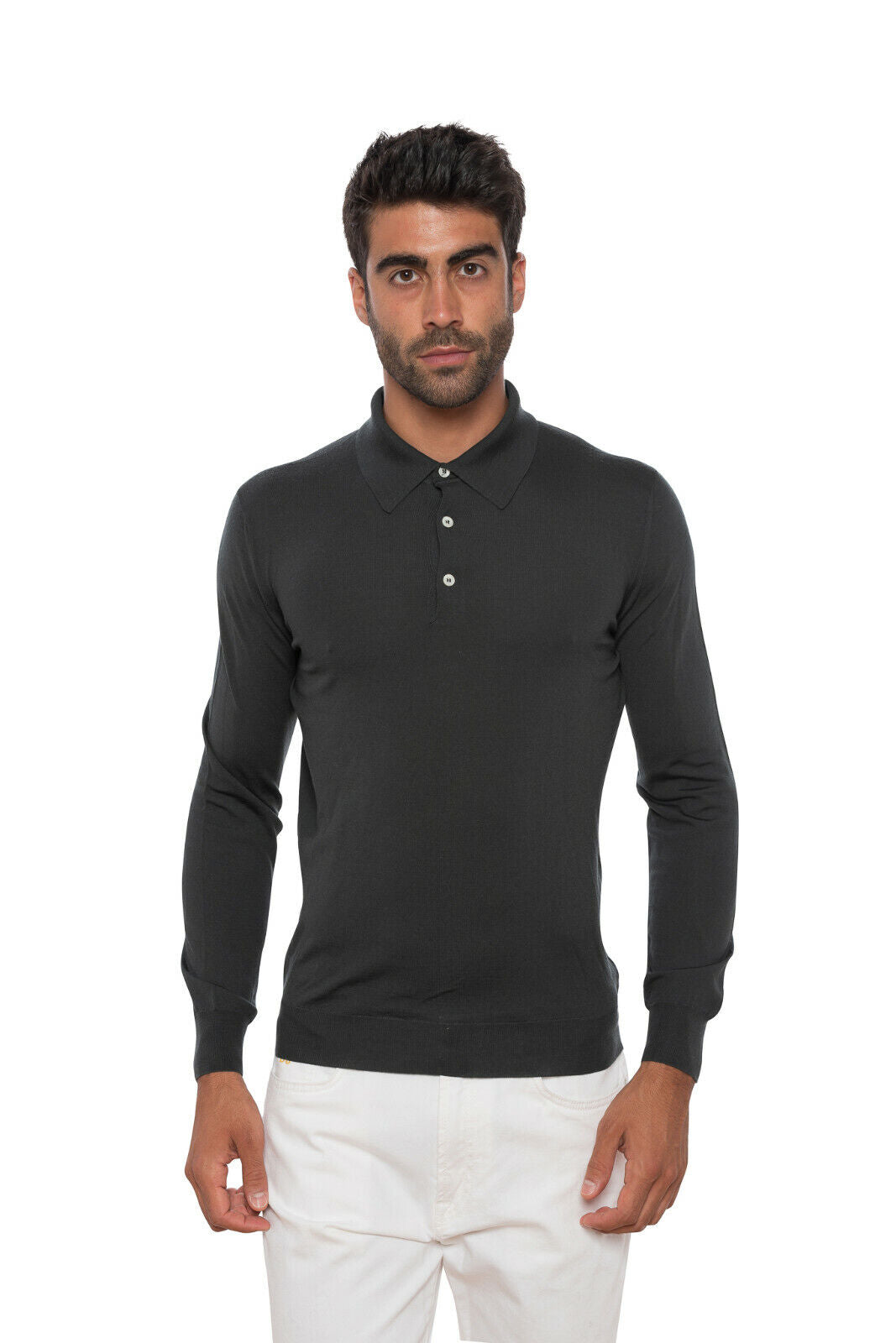 Italian Luxury Knitwear SVEVO PARMA KITON Polo Sweater Dark Grey Fine Wool Slim