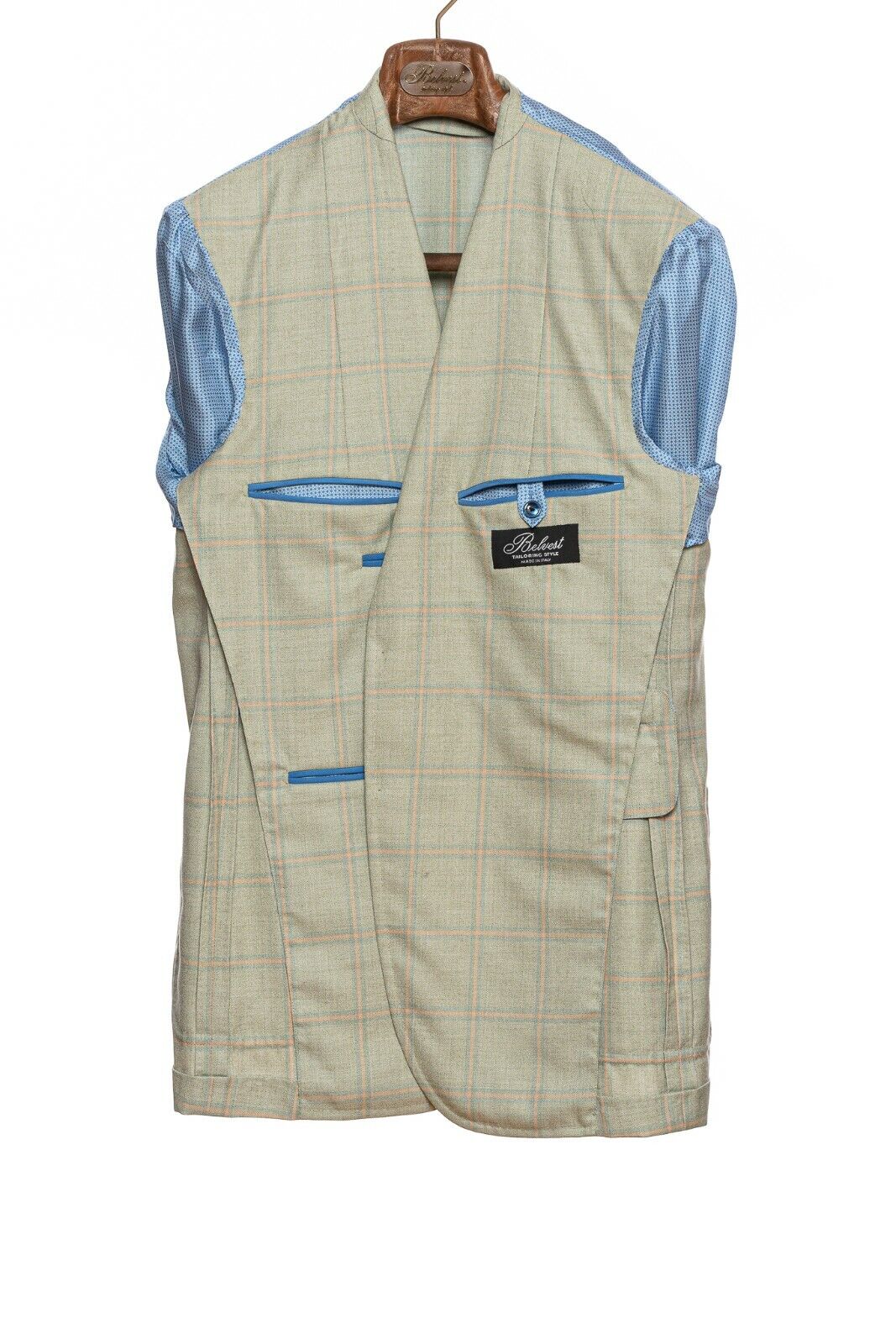 2550$ BELVEST Windowpane Jacket Cashmere Checks Light Green 46 US / 56 EU 7 R