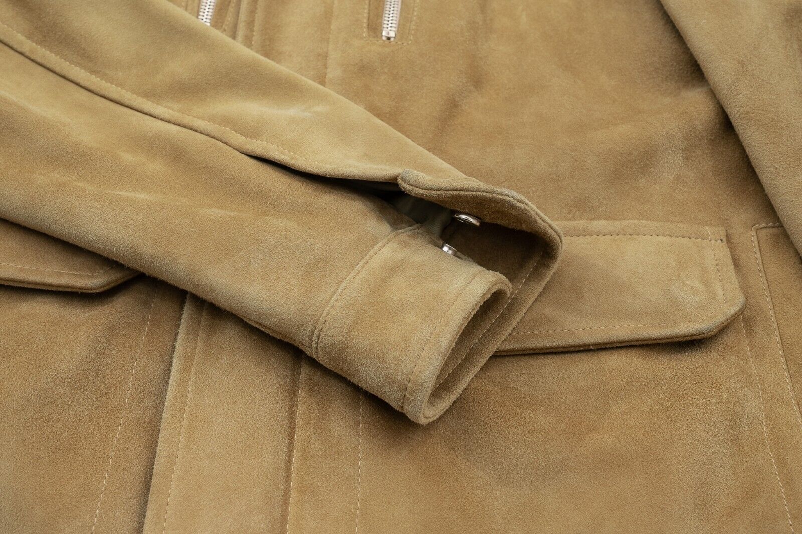 $1900 EIDOS by ISAIA NAPOLI Beige Blouson Jacket Suede Leather 38 US 48 EU Slim