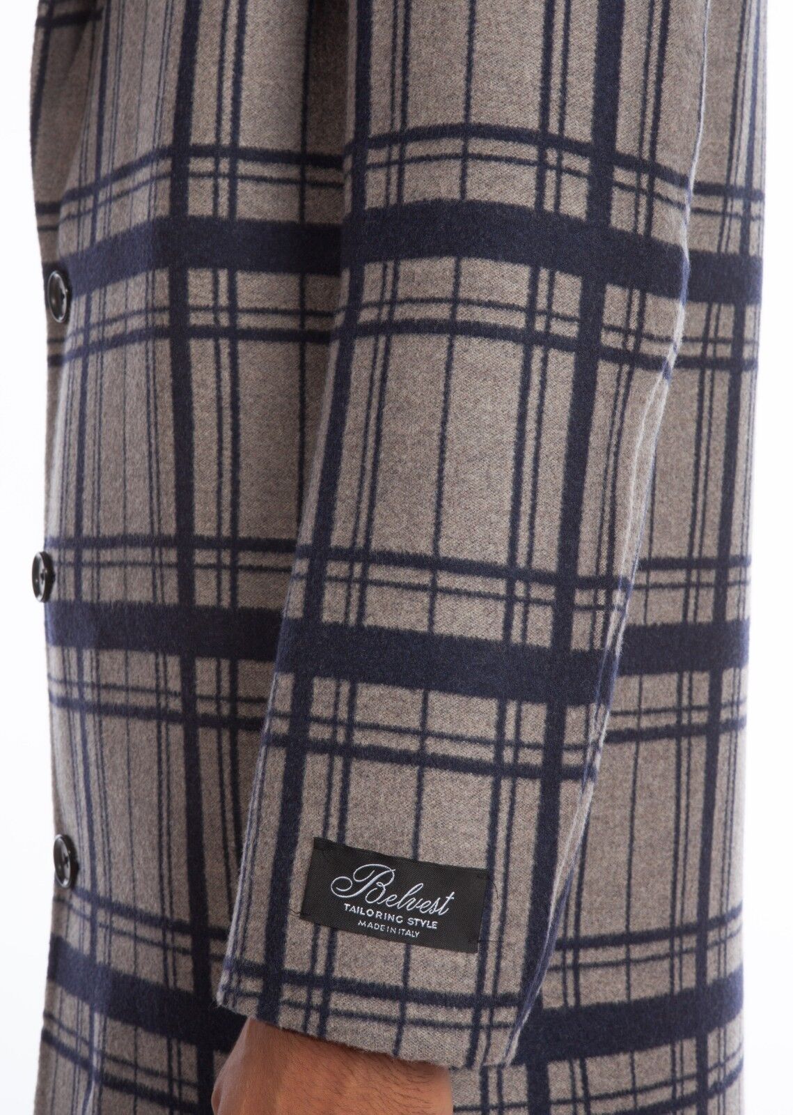 $2650 BELVEST Check Gray Blue Wool Coat 38 US / 48 EU Drop 8R  F/W 2018