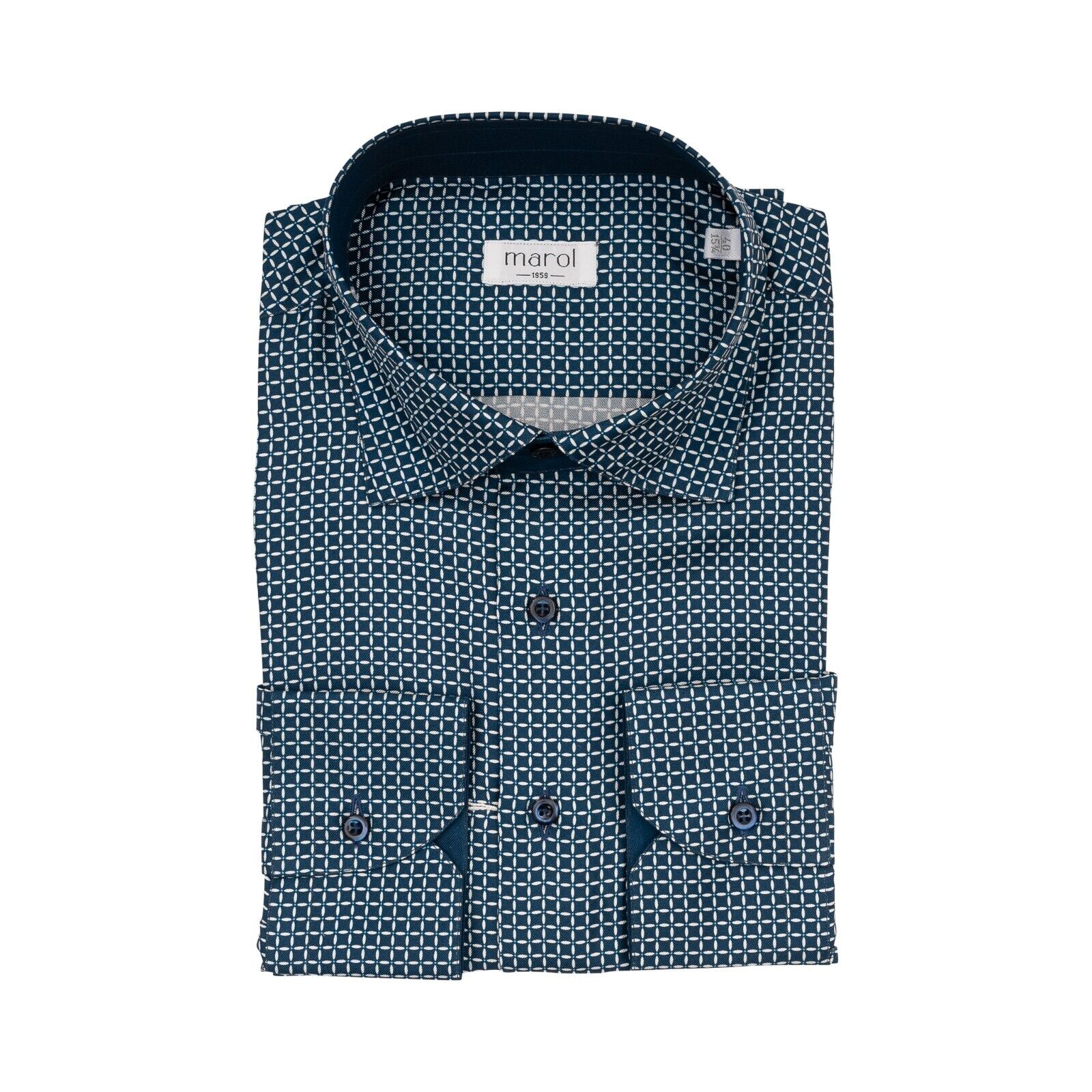 1400$ LUXURY MAROL BOLOGNA Geometric Shirt Blue 100% COMO SILK Satin  15.75 - 40