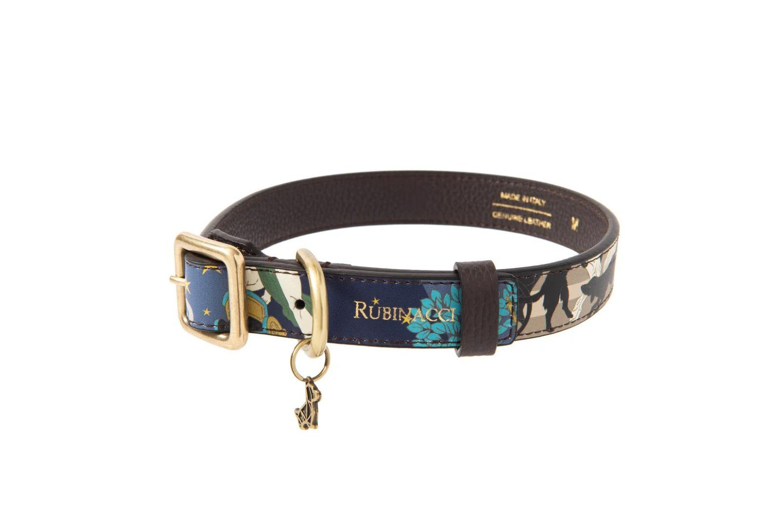 500$ POLDO X RUBINACCI NAPOLI Collar + LeashLeather Blue "La Greca"